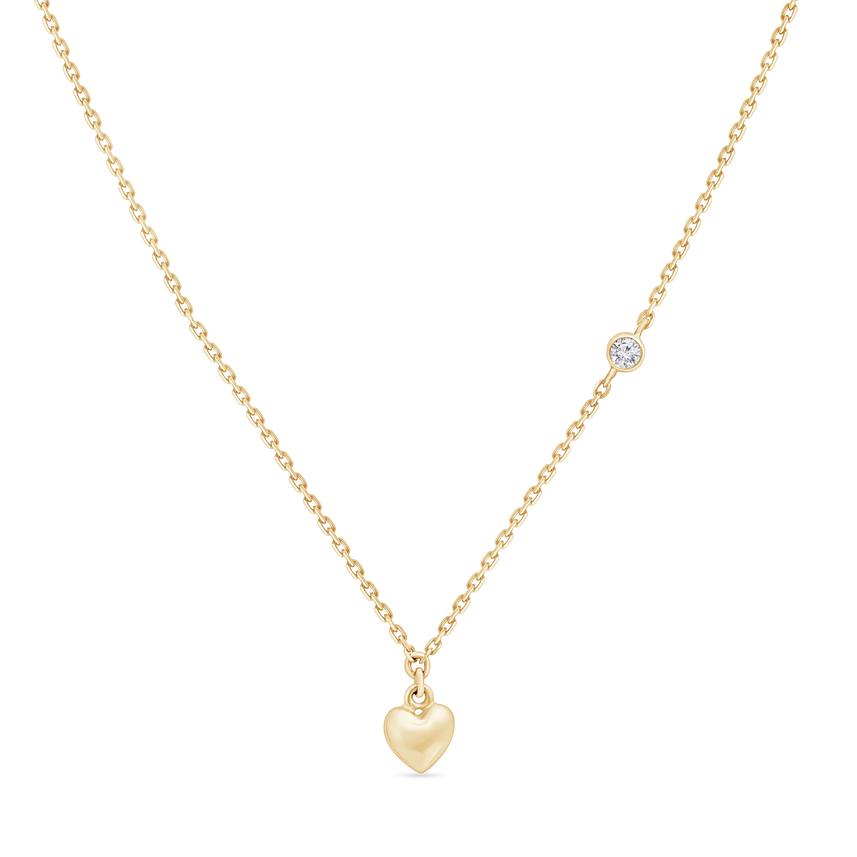 Yellow Gold Bubble Heart Diamond Station Necklace
