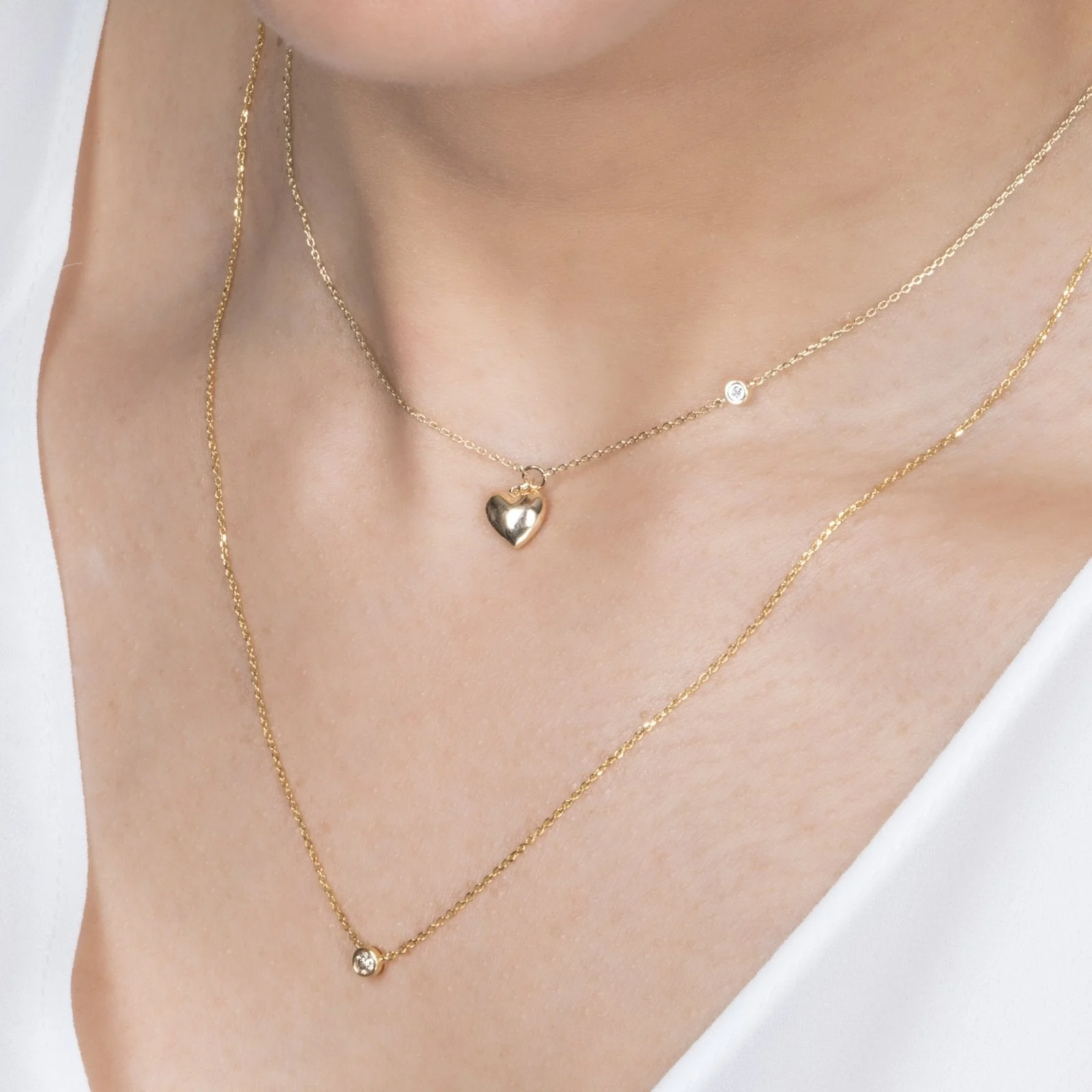 Yellow Gold Bubble Heart Diamond Station Necklace - Image 10