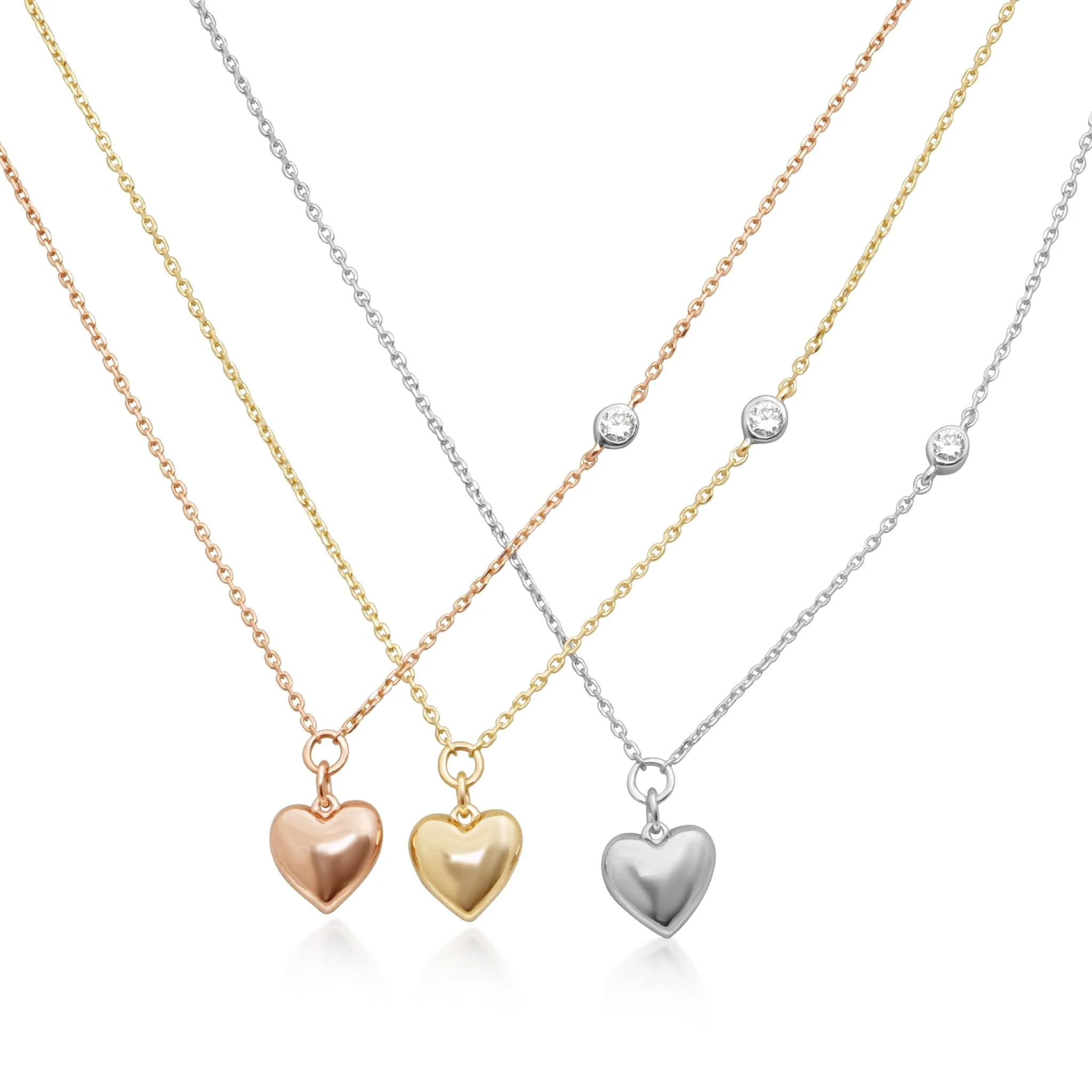 Yellow Gold Bubble Heart Diamond Station Necklace - Image 12