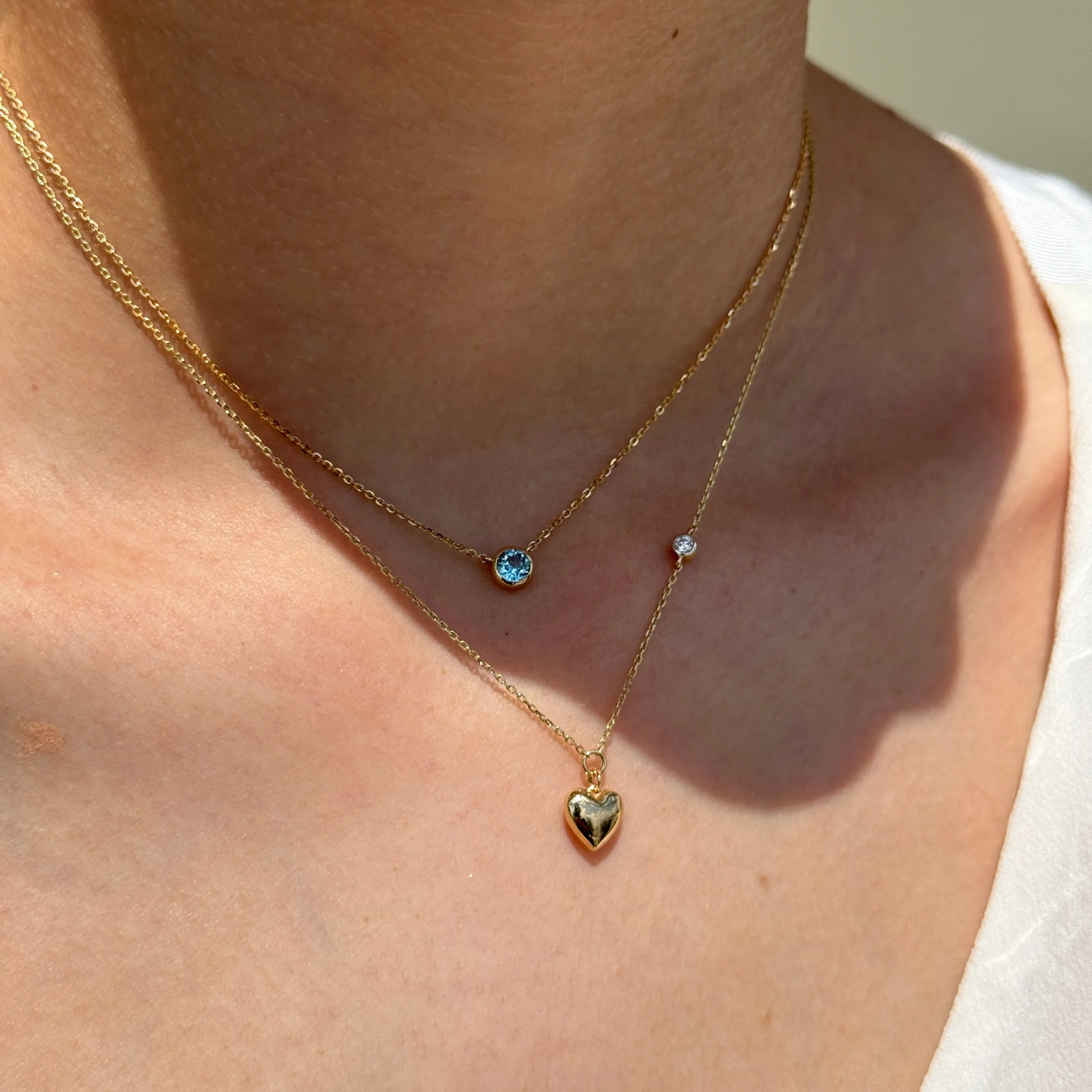 Yellow Gold Blue Topaz Bezel Station Necklace - Image 2