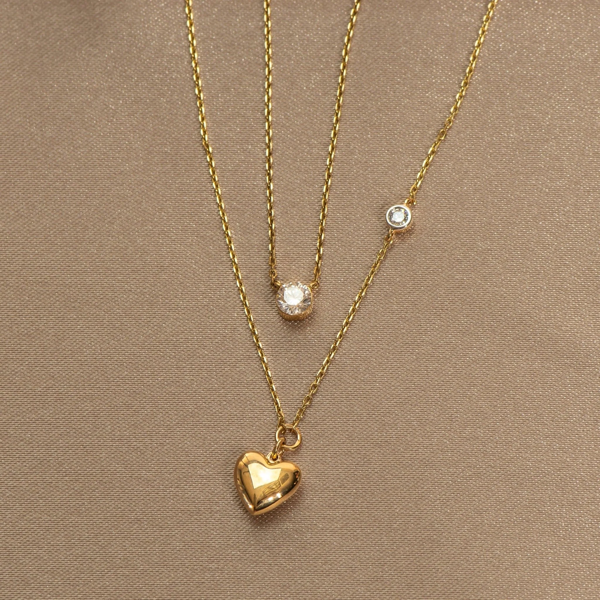 Yellow Gold Bubble Heart Diamond Station Necklace - Image 5