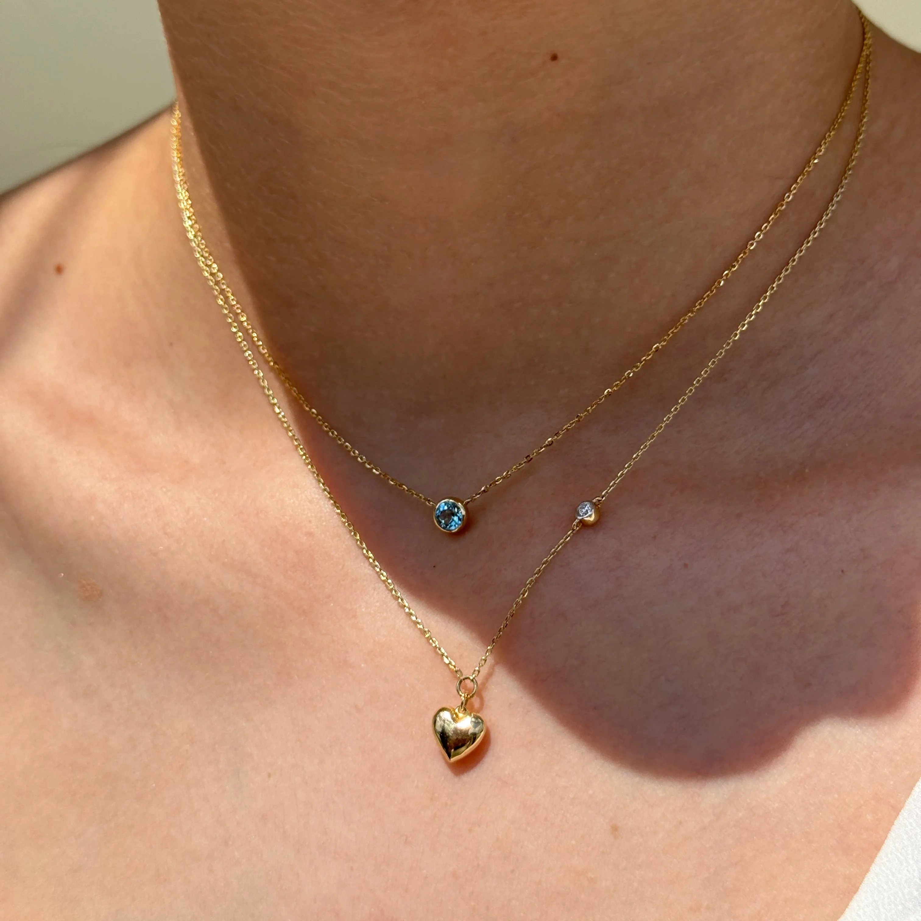 Yellow Gold Blue Topaz Bezel Station Necklace - Image 6