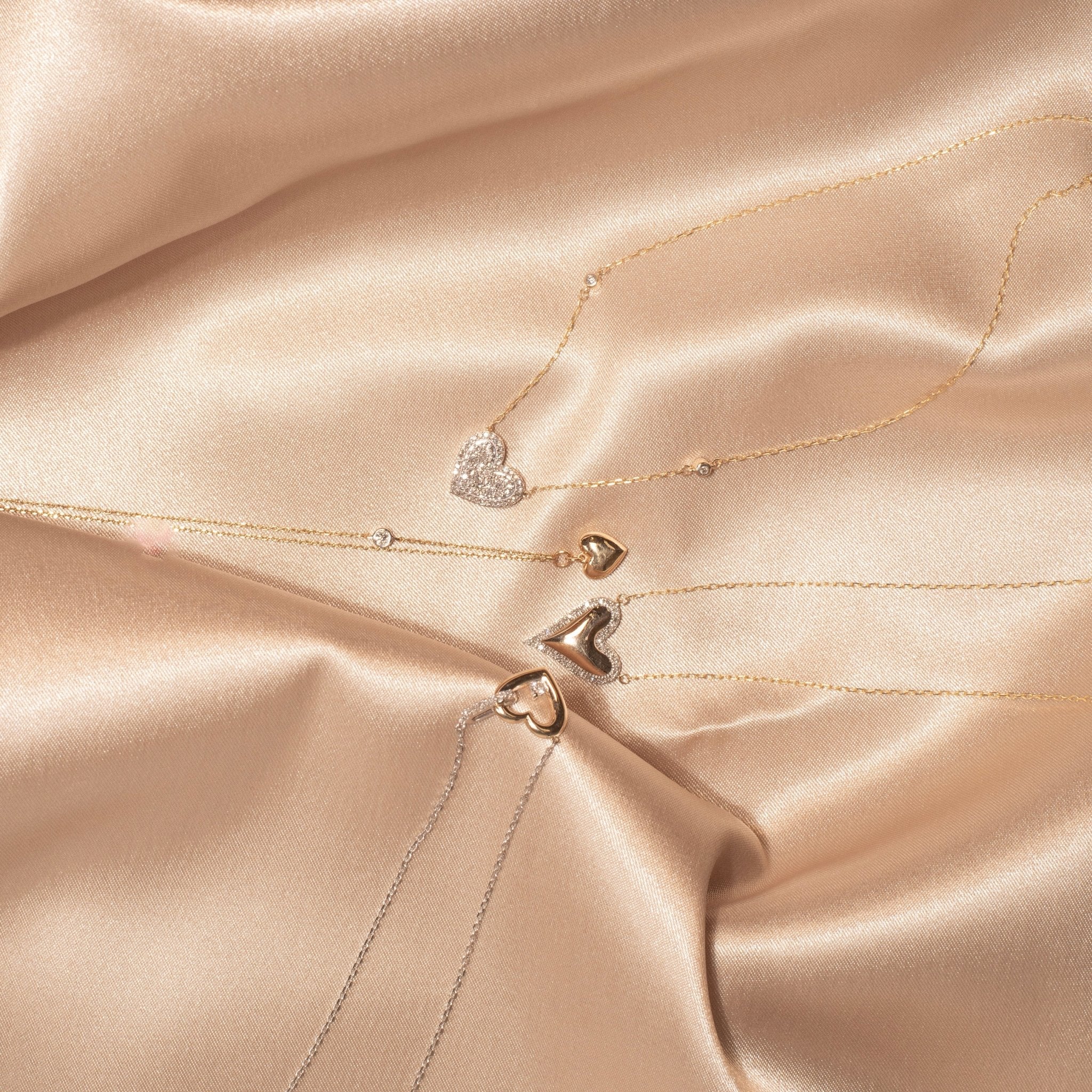 Yellow Gold Bubble Heart Diamond Station Necklace - Image 8