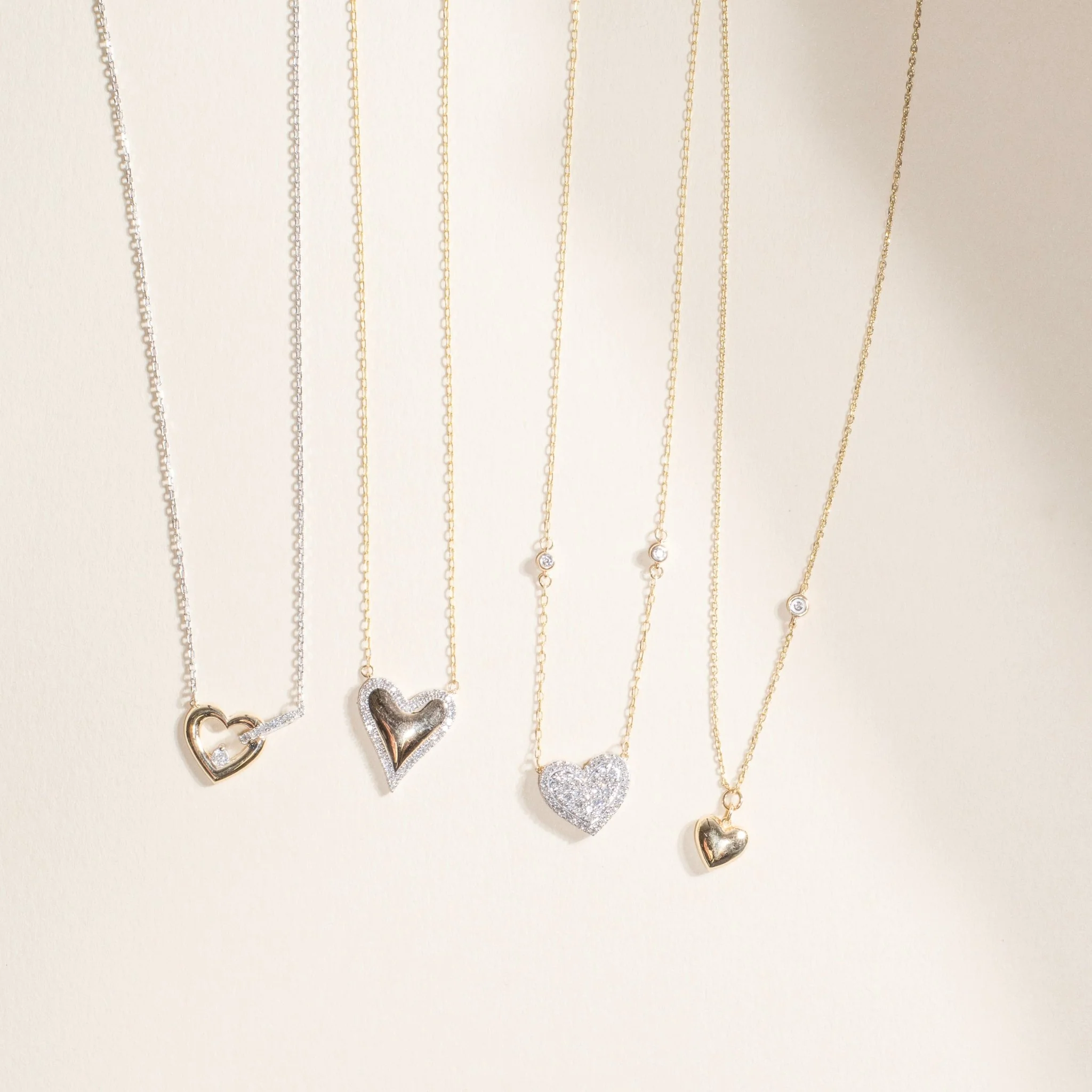 Yellow Gold Bubble Heart Diamond Station Necklace - Image 9