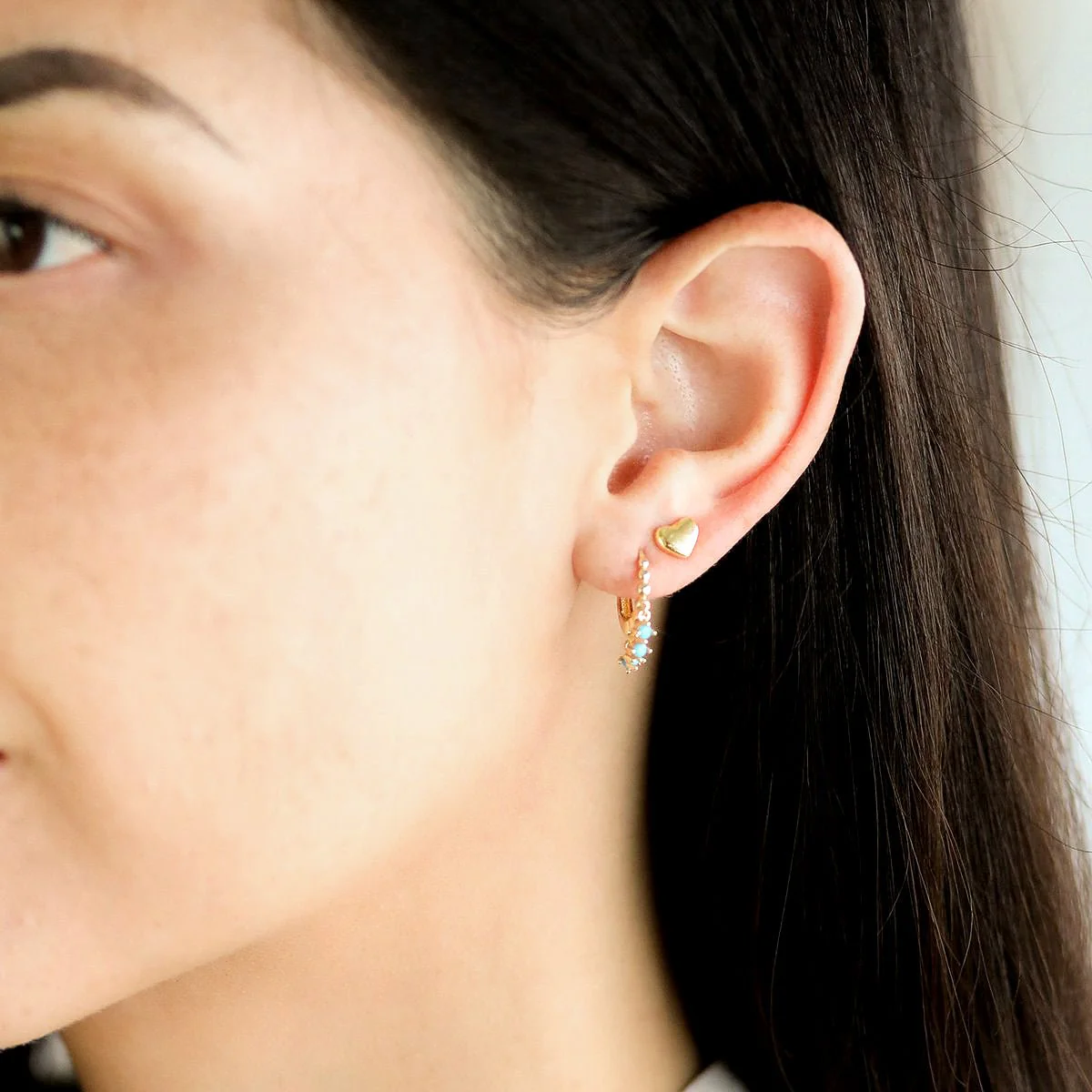 Yellow Gold Bubble Puffed Heart Studs - Image 2