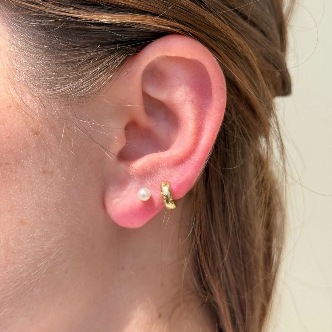 Yellow Gold Pearl Threaded Flat Back Earring - Image 5