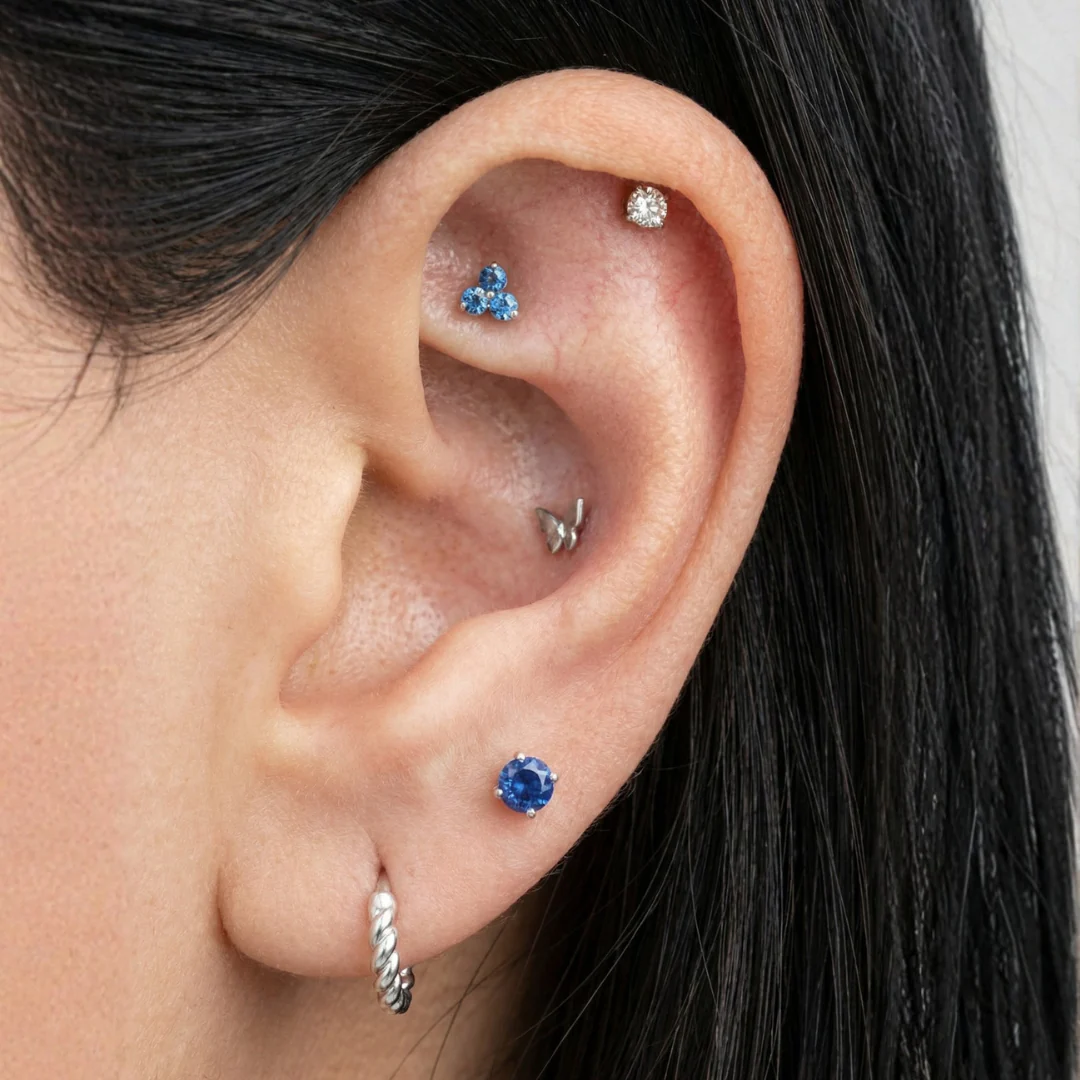 White Gold Butterfly Threaded Flat Back Earring - Image 3