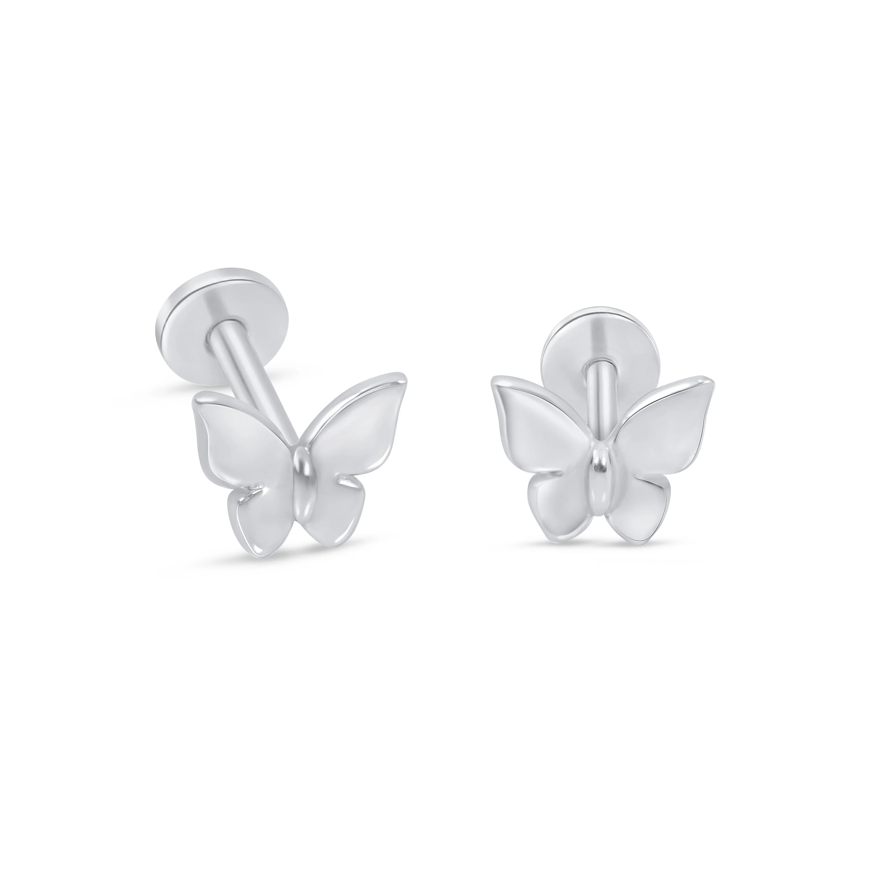 White Gold Butterfly Threaded Flat Back Earring - Image 5