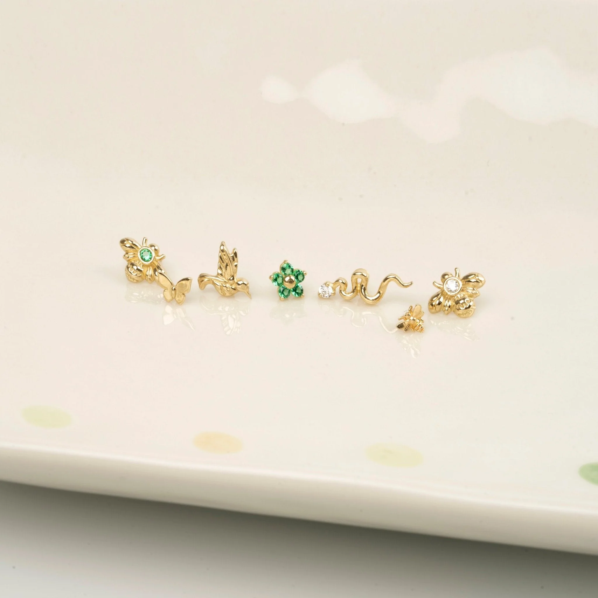 Yellow Gold Butterfly Threaded Flat Back Earring - Image 10