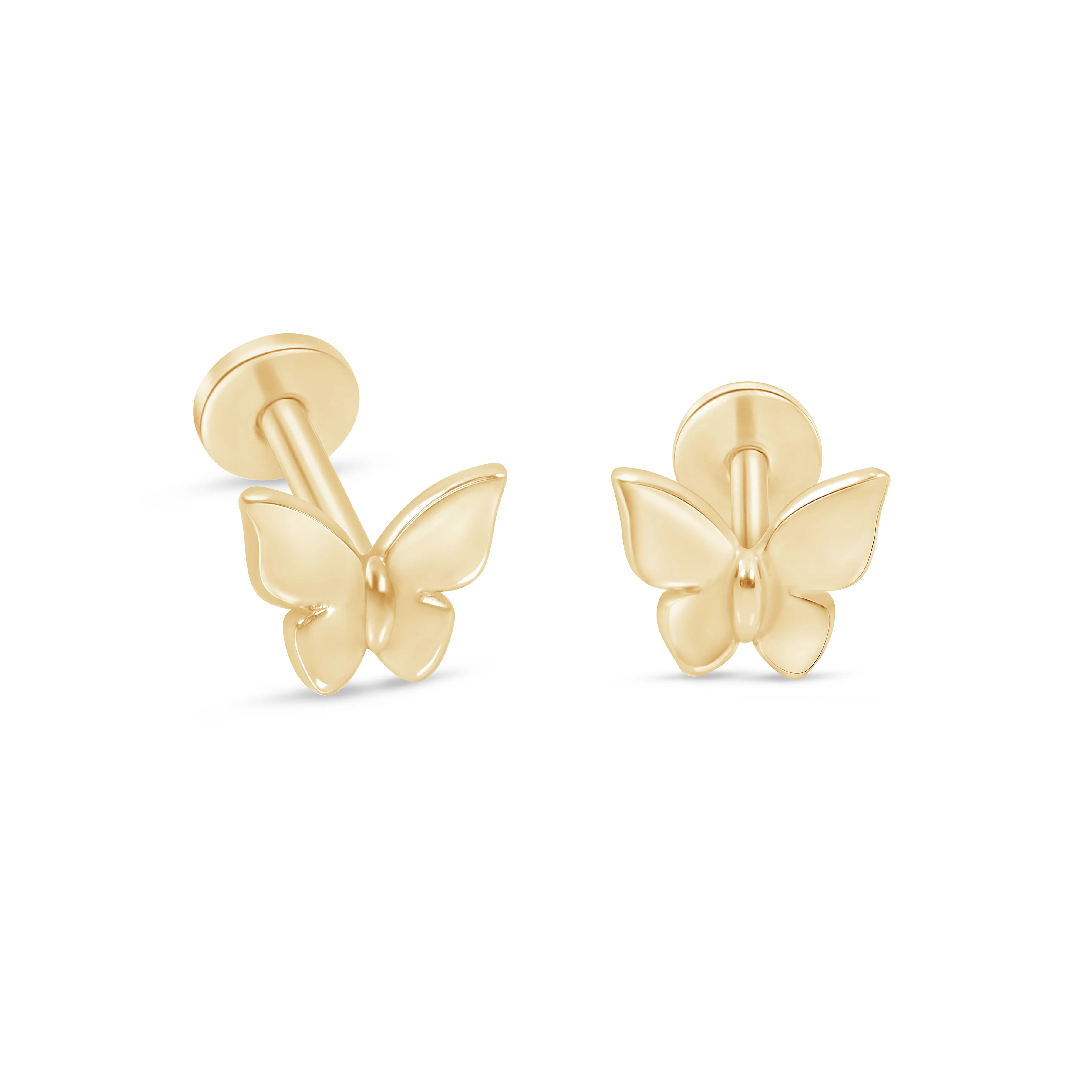 Yellow Gold Butterfly Threaded Flat Back Earring - Image 13