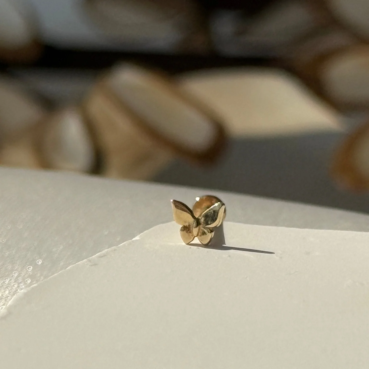 Yellow Gold Butterfly Threaded Flat Back Earring - Image 5
