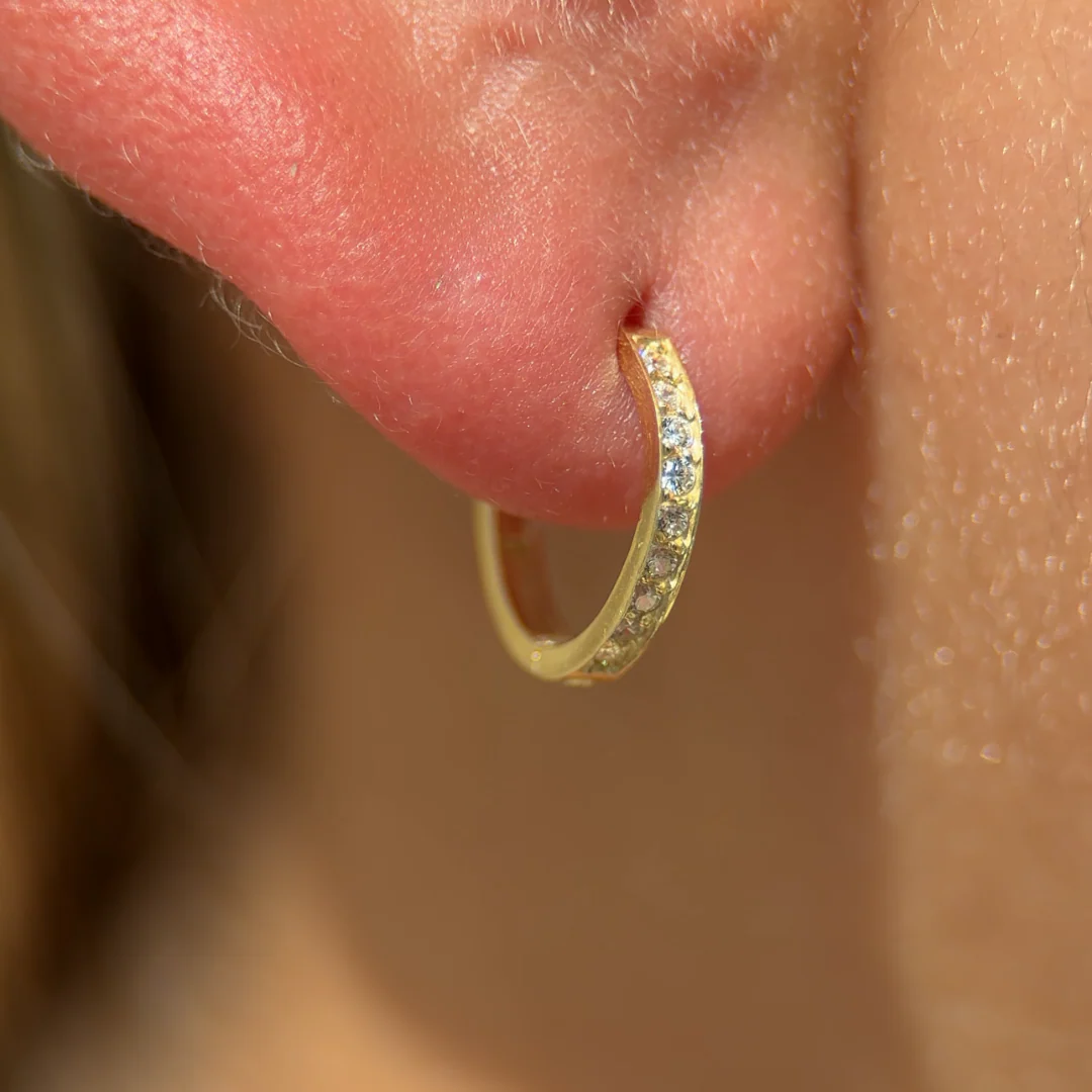 Yellow Gold Gemstone Cartilage Hoop - Image 2