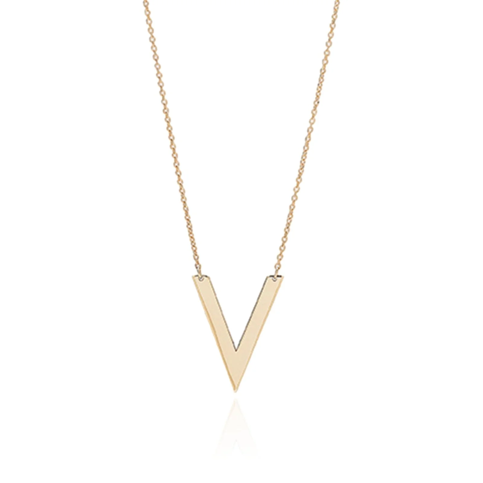 Yellow Gold Chevron V Station Necklace