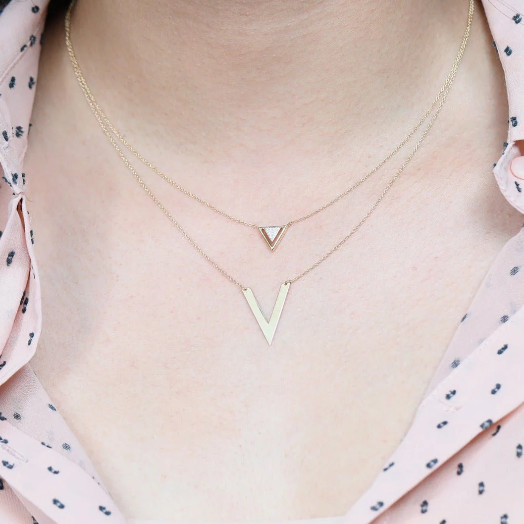 Yellow Gold Chevron V Station Necklace - Image 2