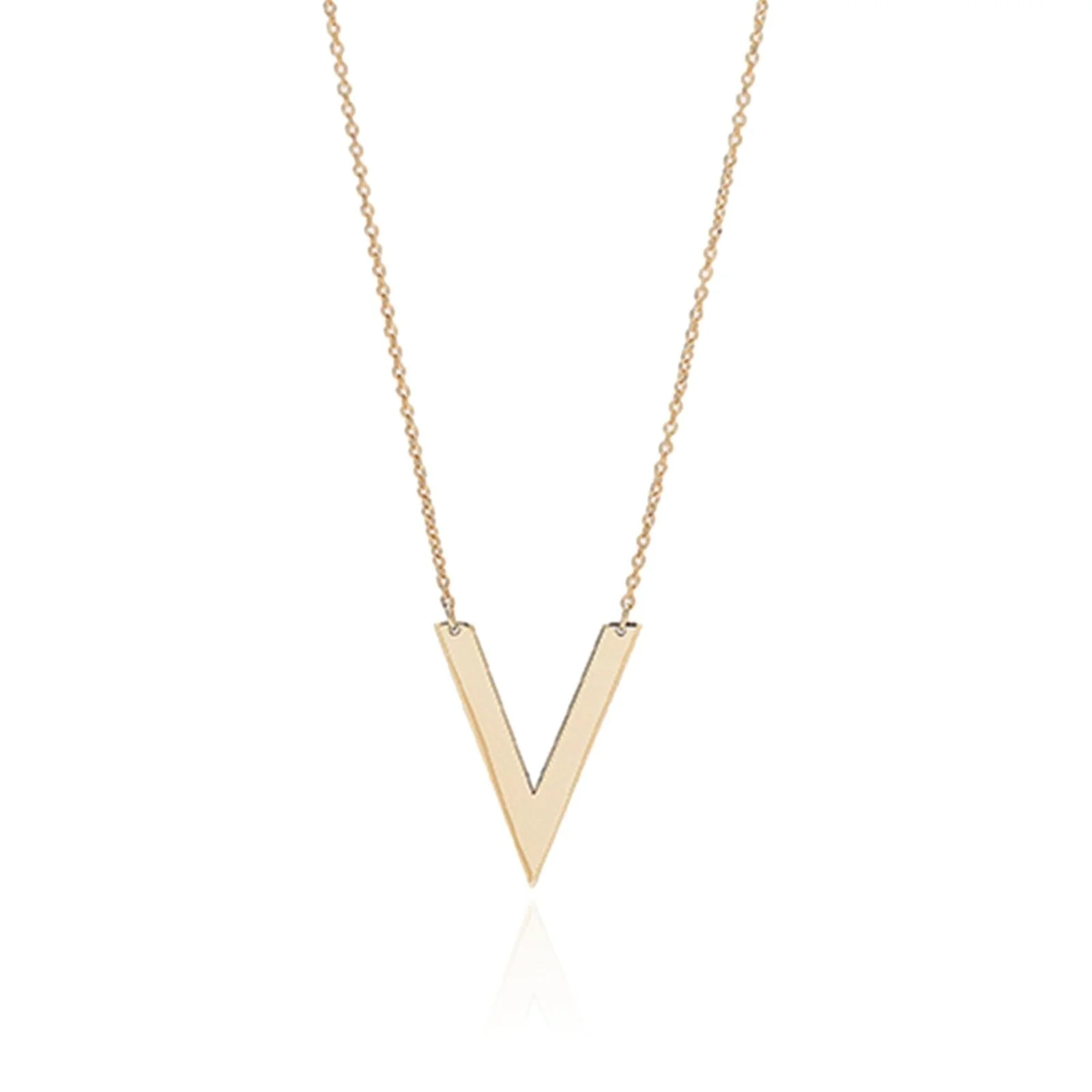 Yellow Gold Chevron V Shape Station Necklace