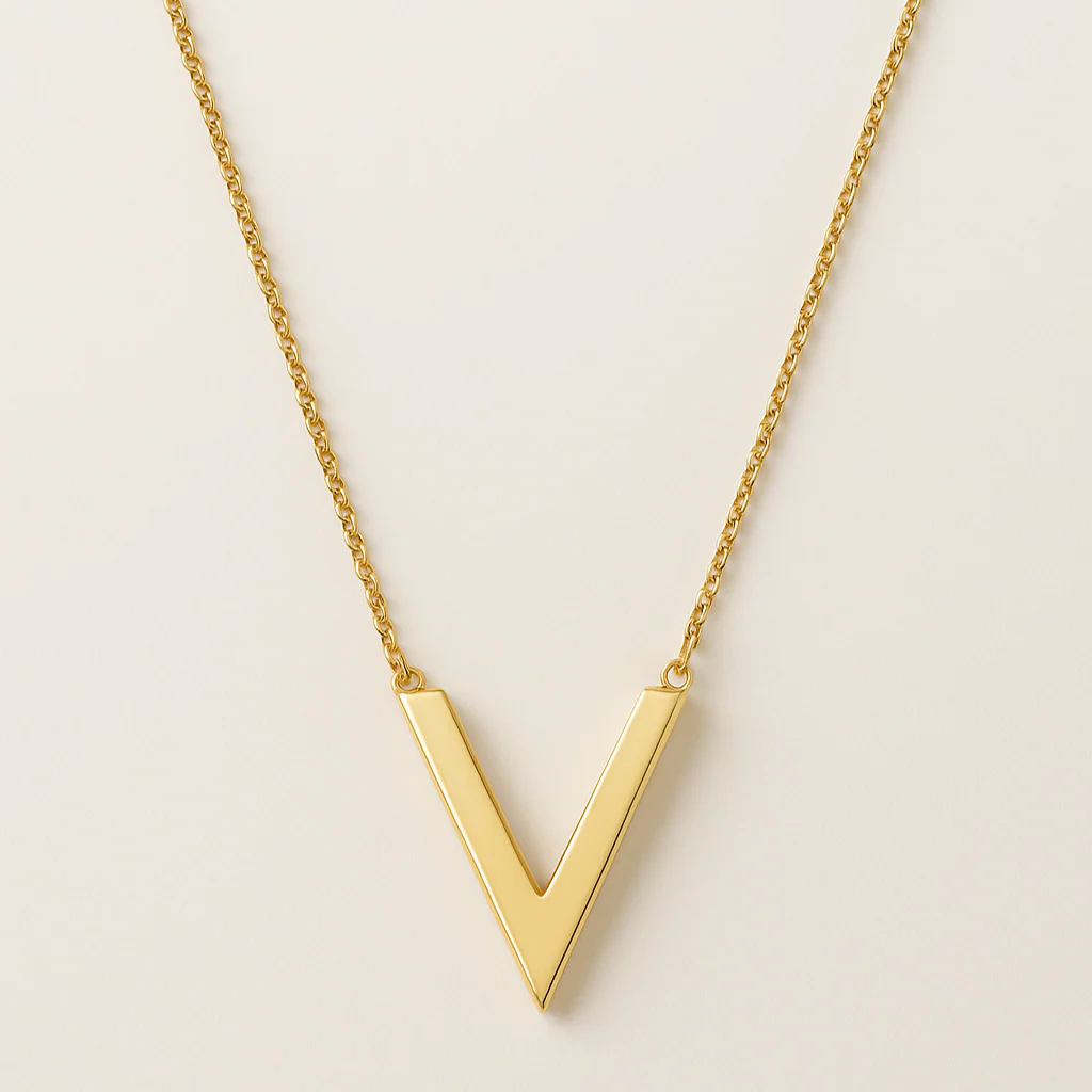 Yellow Gold Chevron V Shape Station Necklace - Image 3