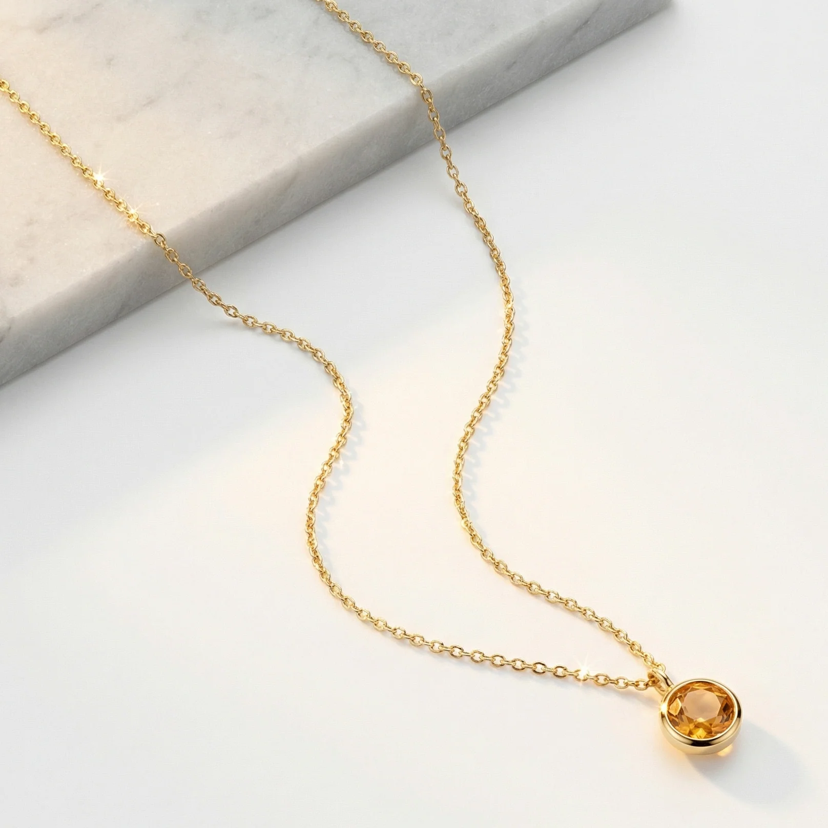 Yellow Gold Citrine Bezel Station Necklace - Image 2