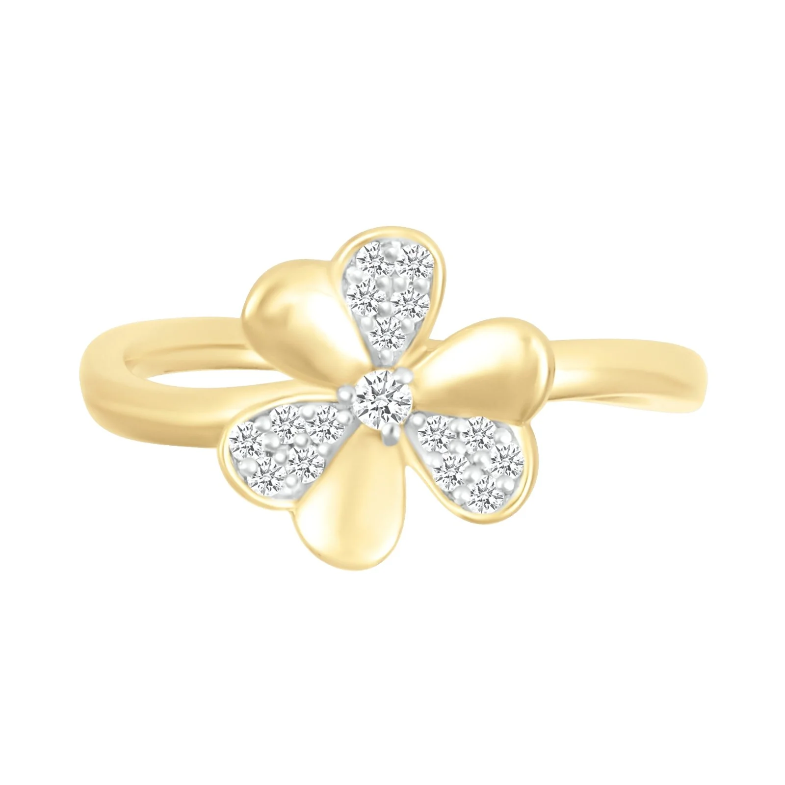 Diamond Three Leaf Lucky Clover Ring in Solid 10k Yellow Gold