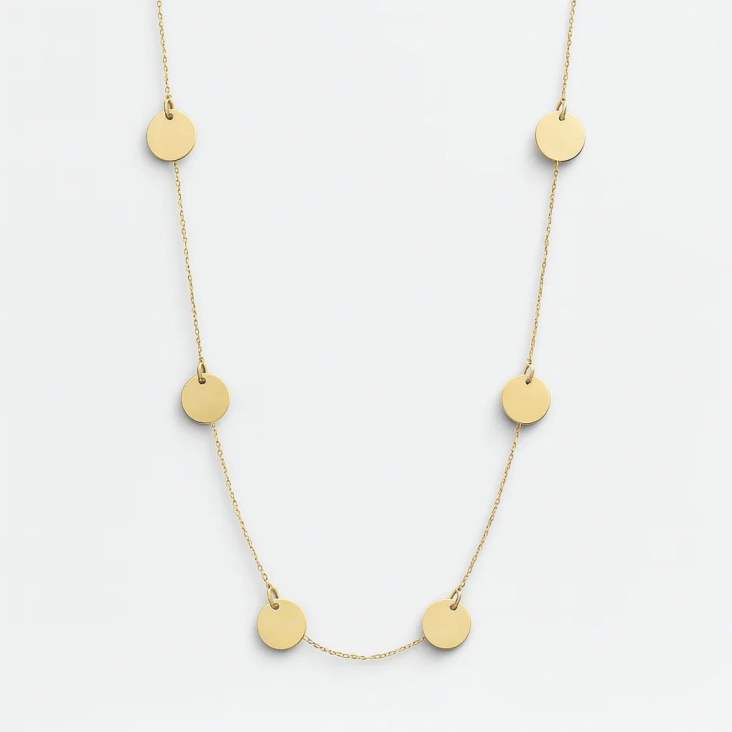 Solid 14k Yellow Gold Coin Station Necklace - Image 3