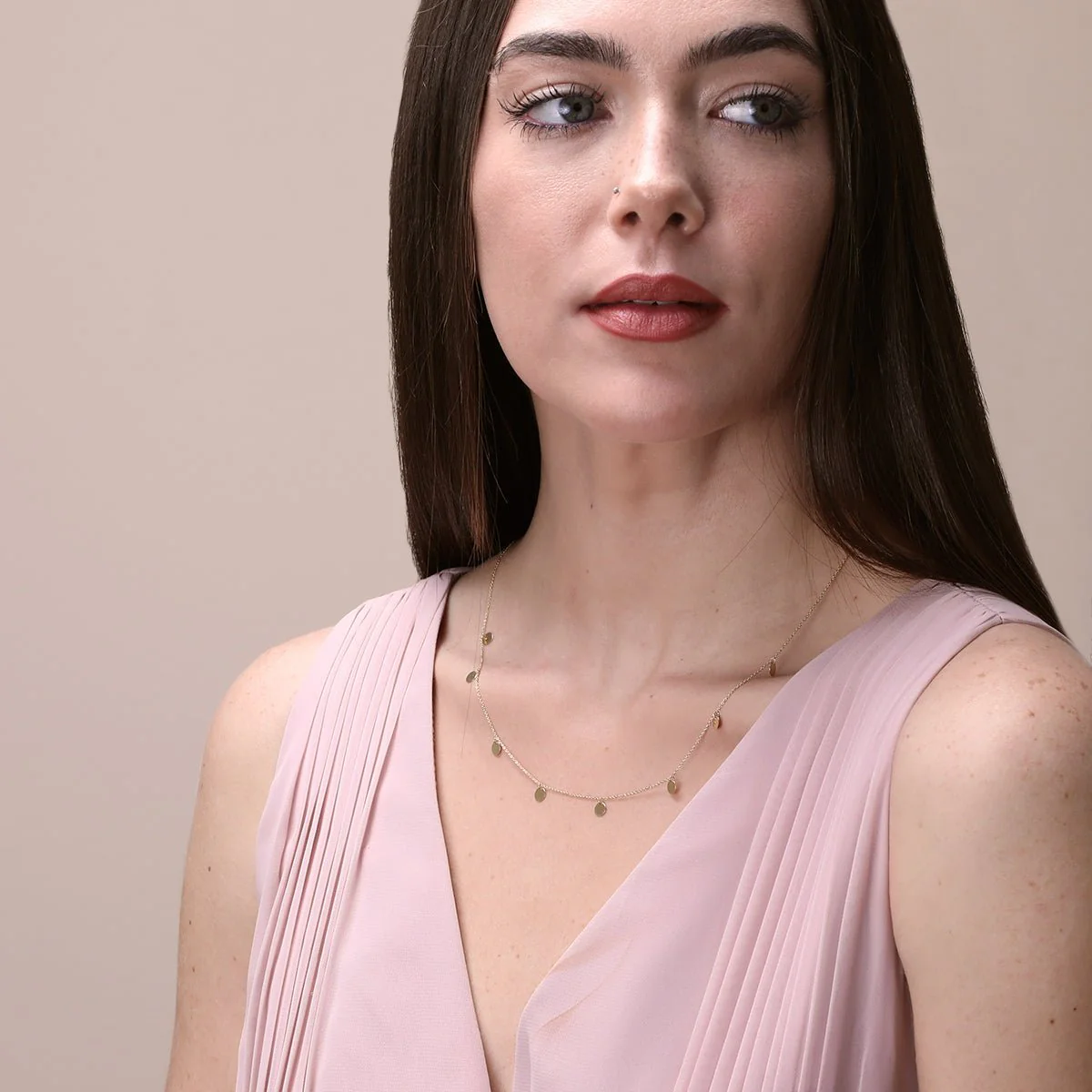 Solid 14k Yellow Gold Coin Station Necklace - Image 4