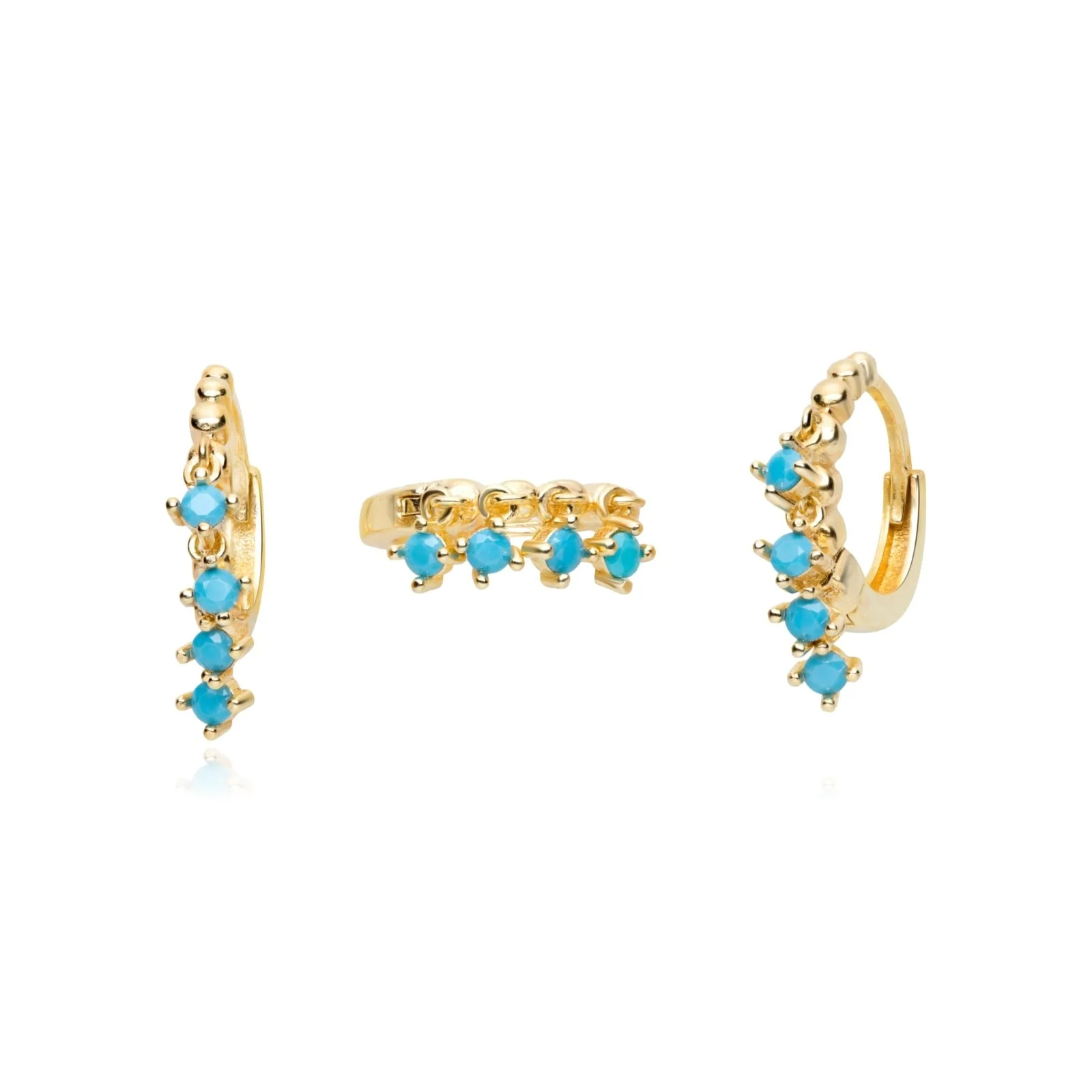 Yellow Gold Turquoise Fringe Hoop - Image 5