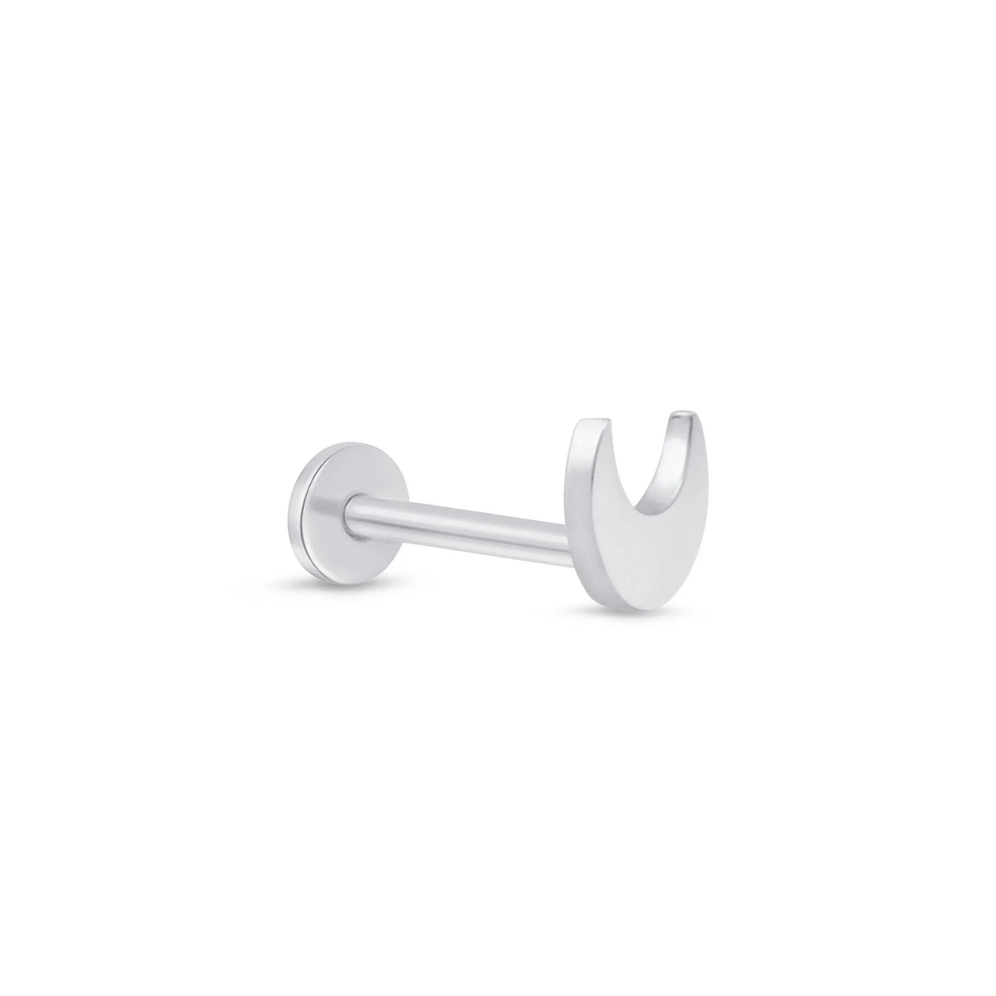 White Gold Crescent Moon Flat Back Earring