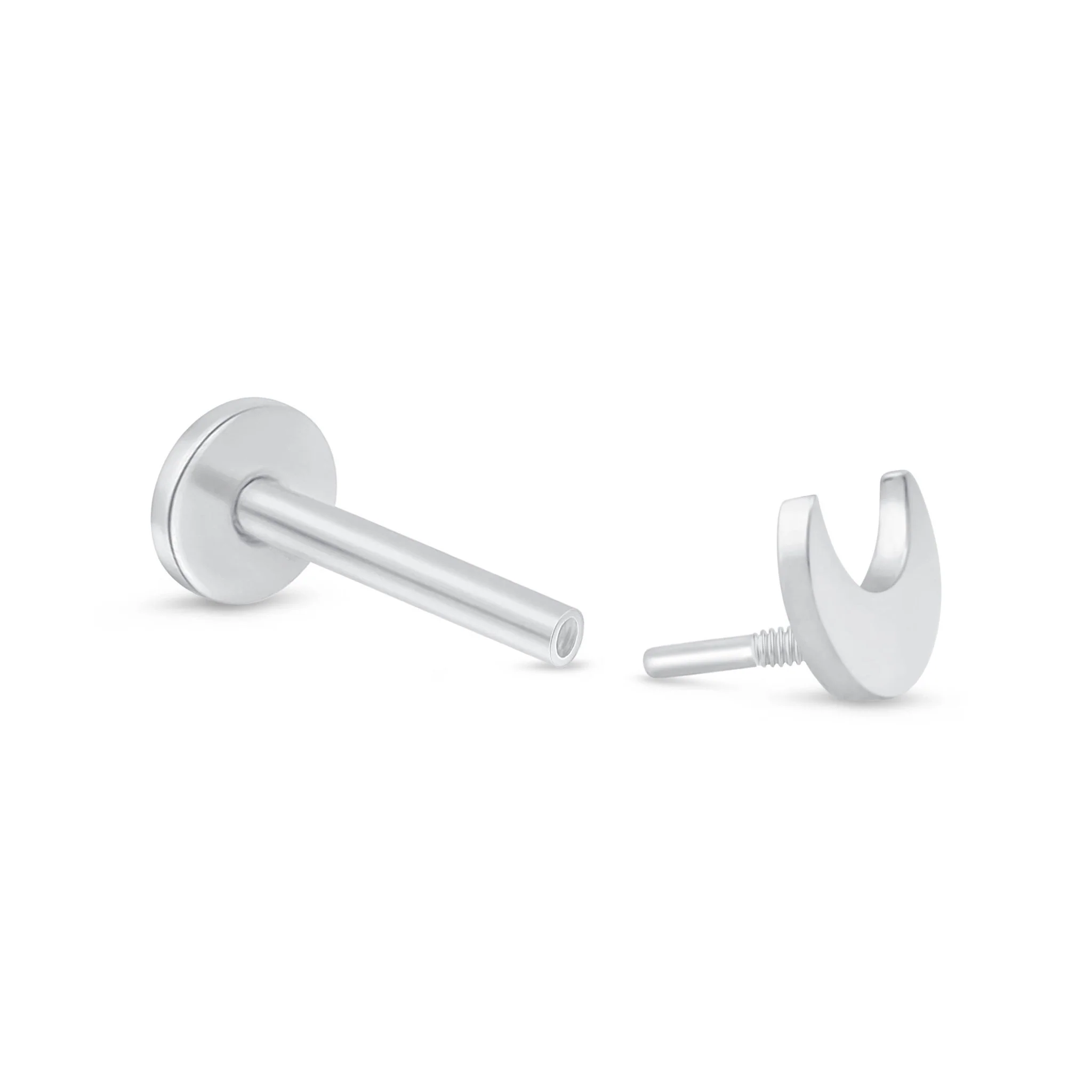 White Gold Crescent Moon Flat Back Earring - Image 5