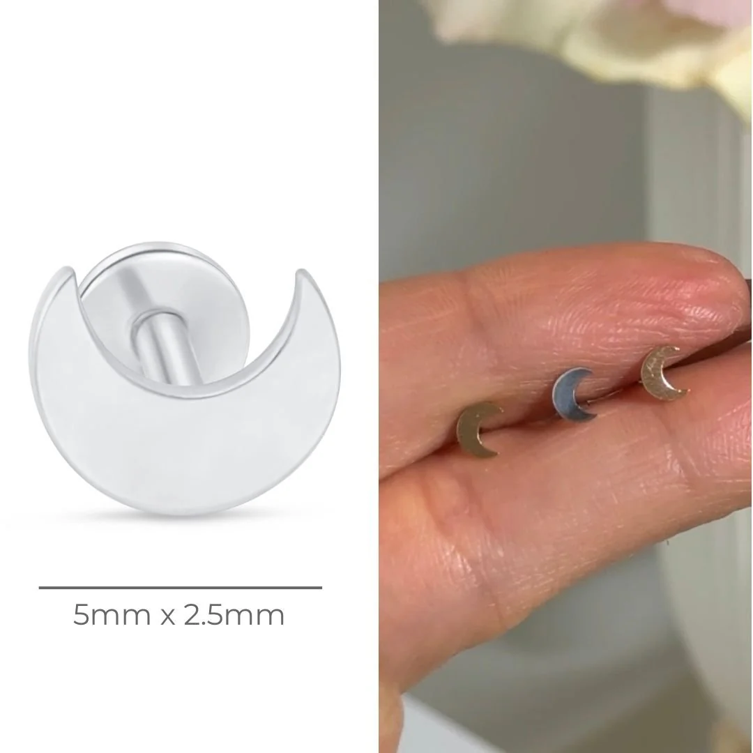 White Gold Crescent Moon Flat Back Earring - Image 6