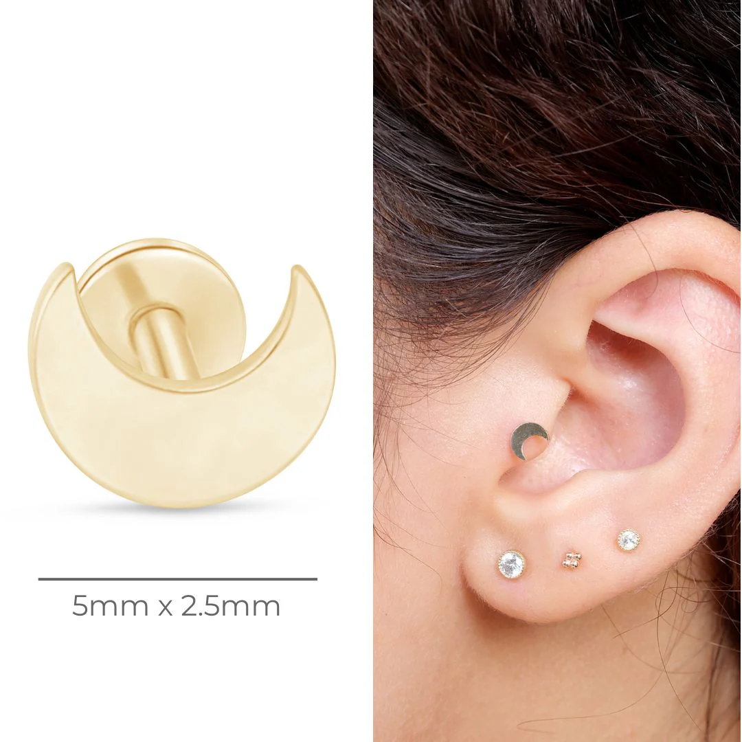 Yellow Gold Crescent Moon Flat Back Earring - Image 4