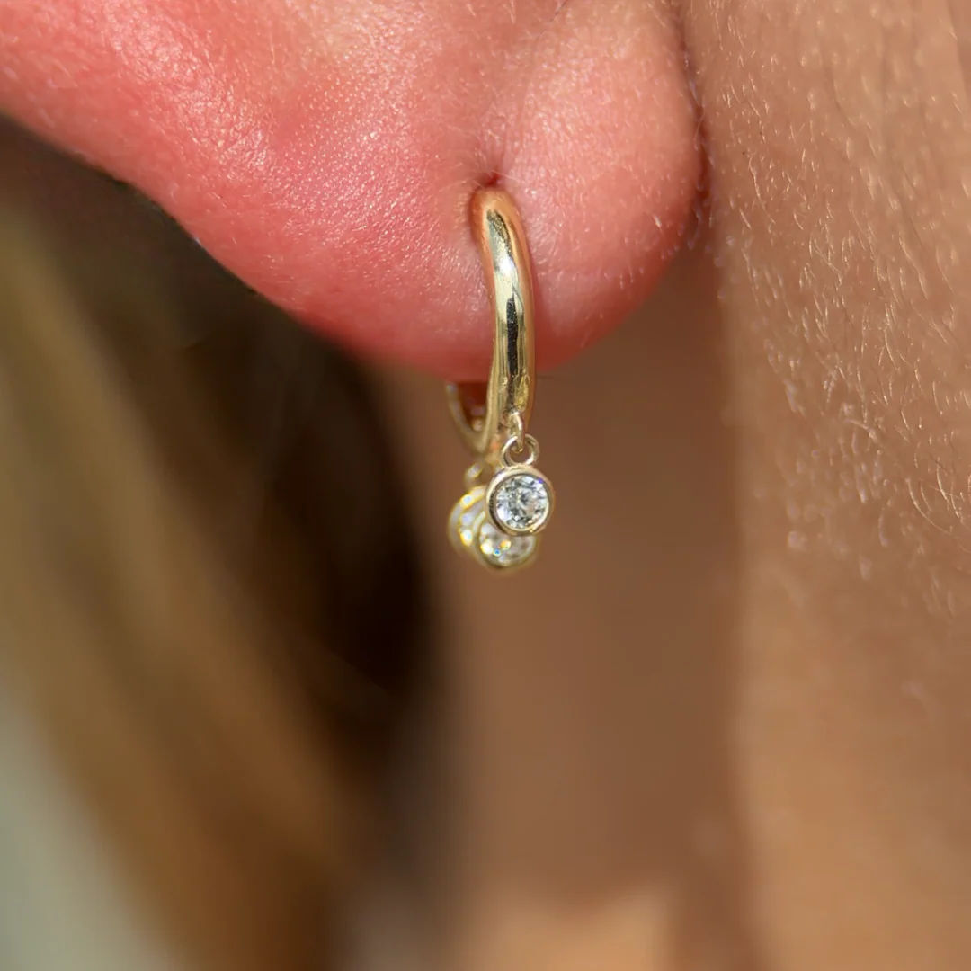 Yellow Gold Stone Charm Dangling Hoop - Image 6