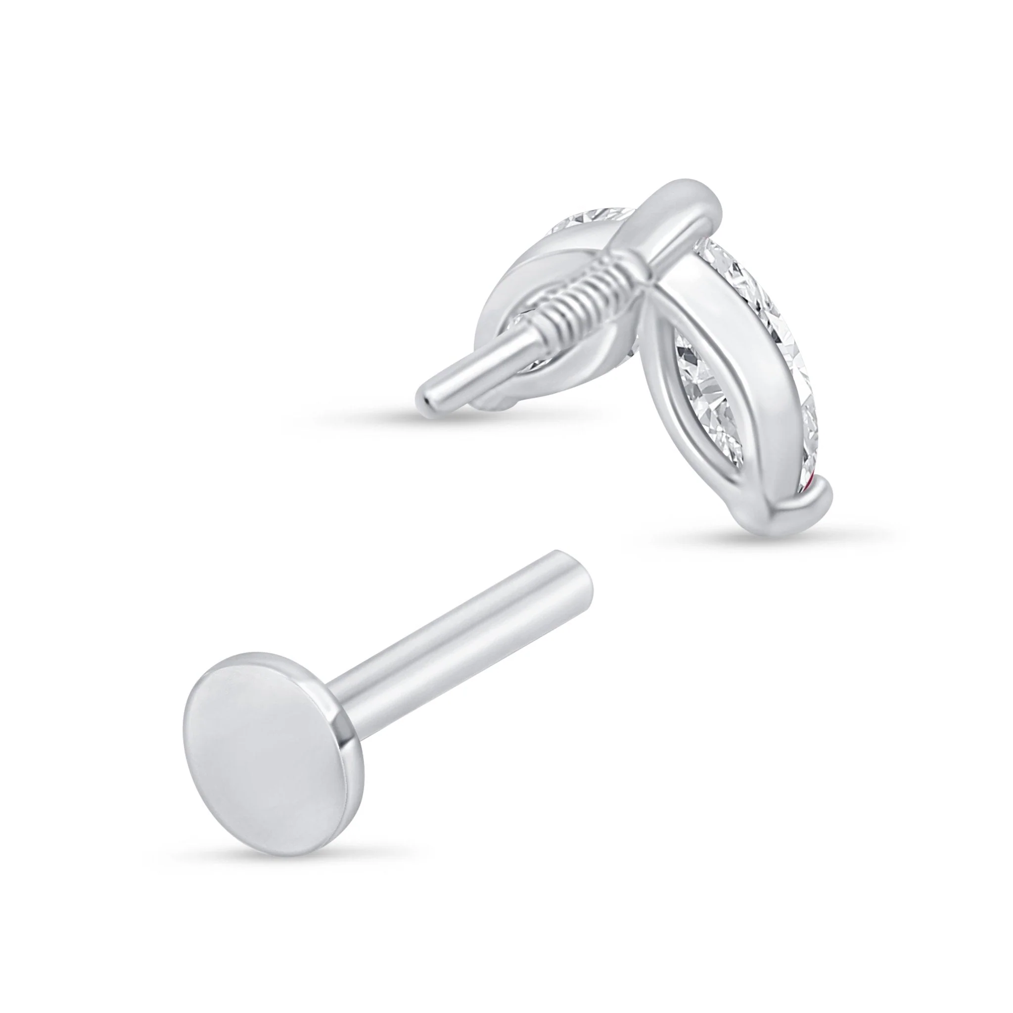 White Gold Double Marquise Stone Flat Back Earring - Image 6