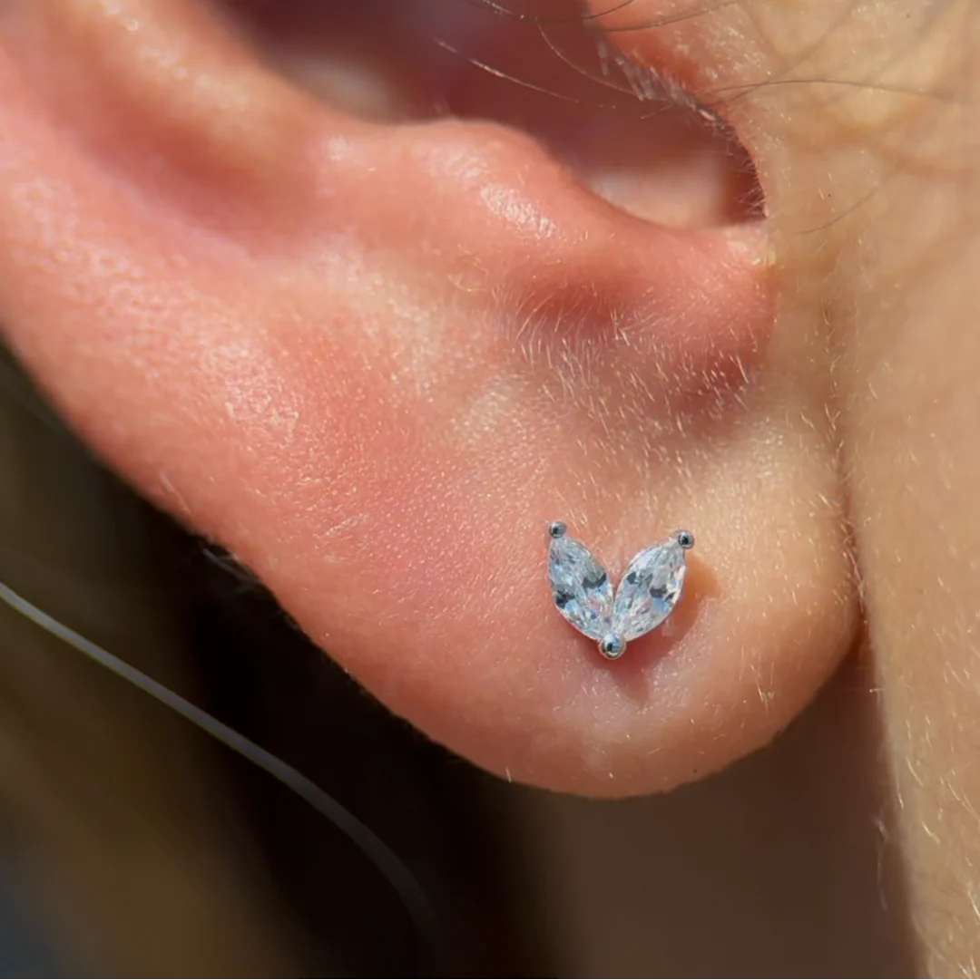 White Gold Double Marquise Stone Flat Back Earring - Image 9