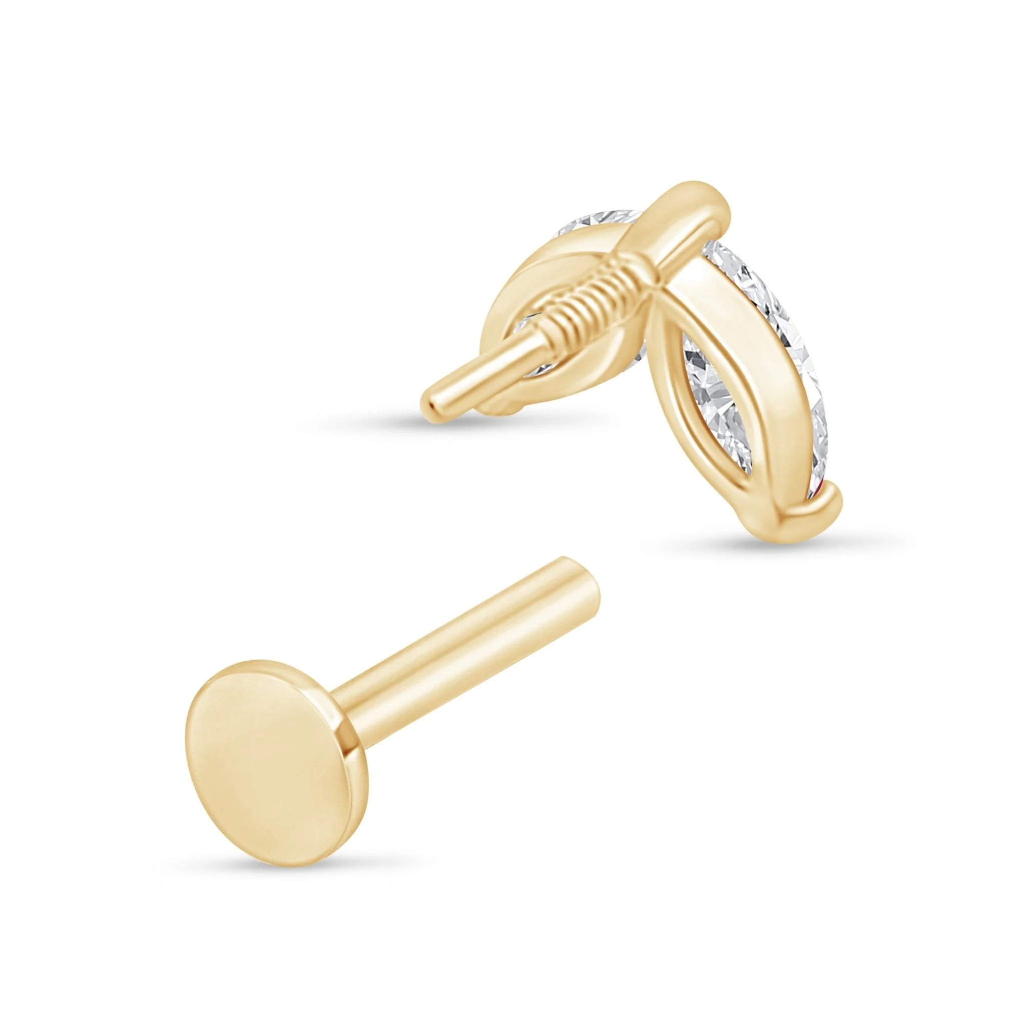 Yellow Gold Double Marquise Stone Flat Back Earring - Image 10