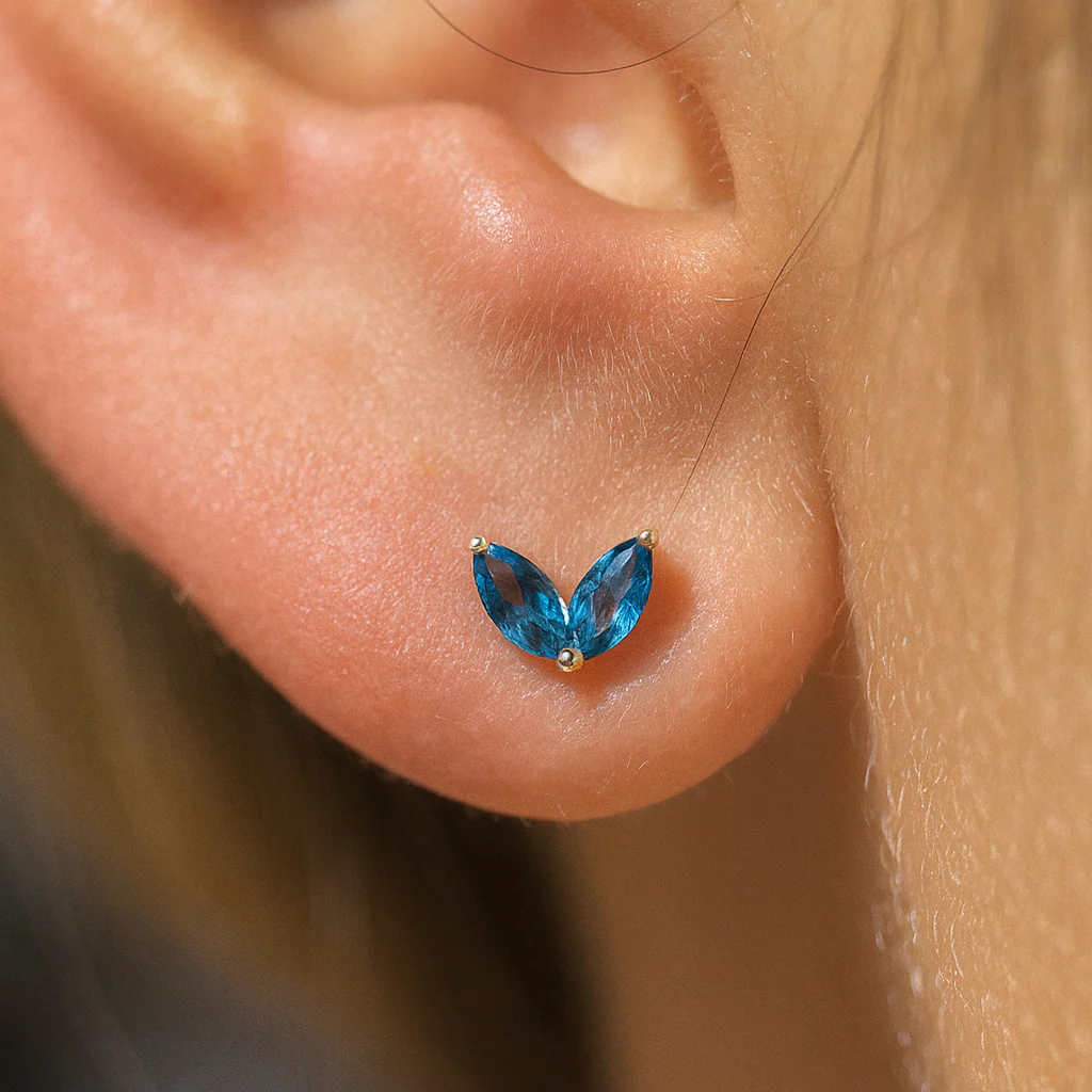 Yellow Gold Double Marquise Stone Flat Back Earring - Image 6