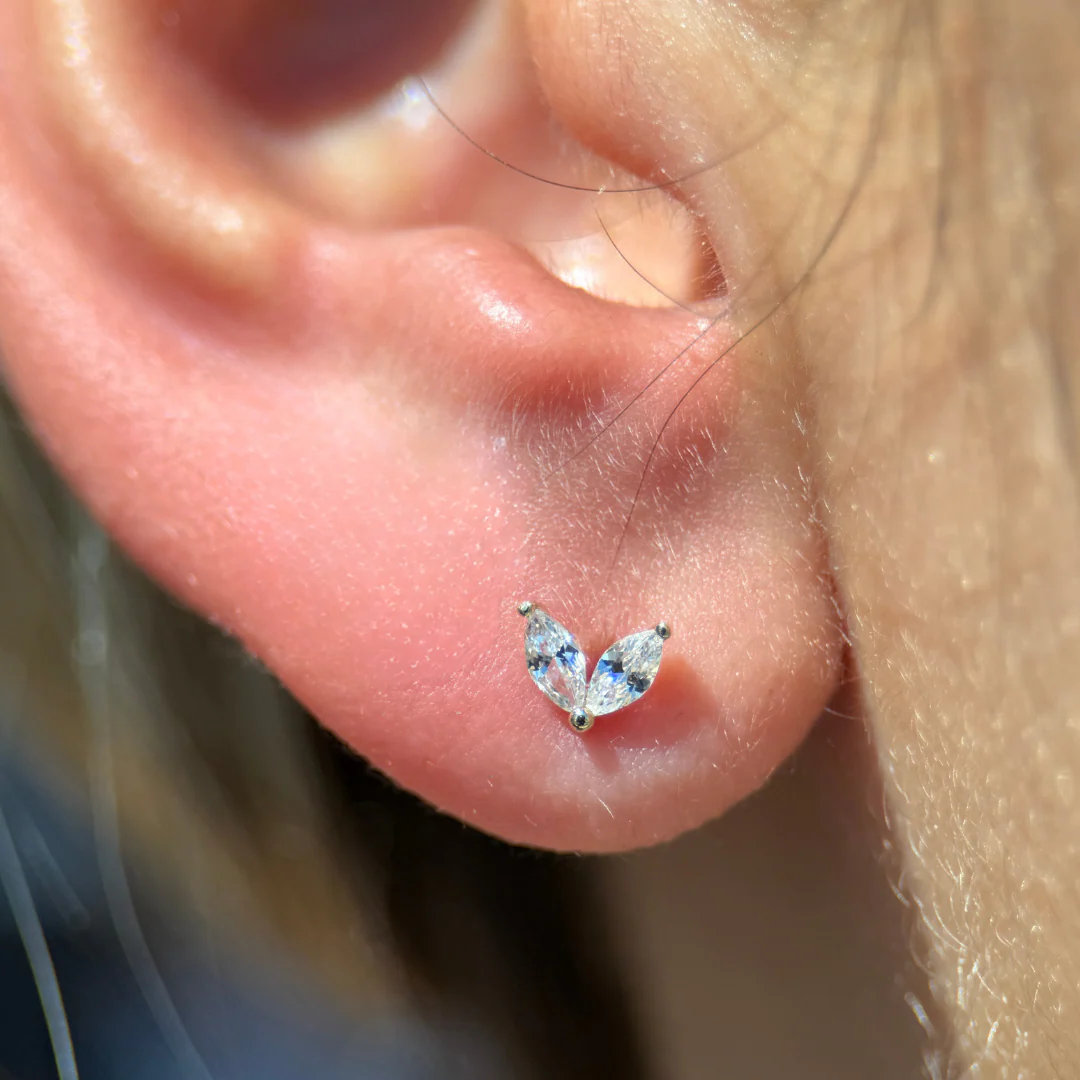 Yellow Gold Double Marquise Stone Flat Back Earring - Image 7