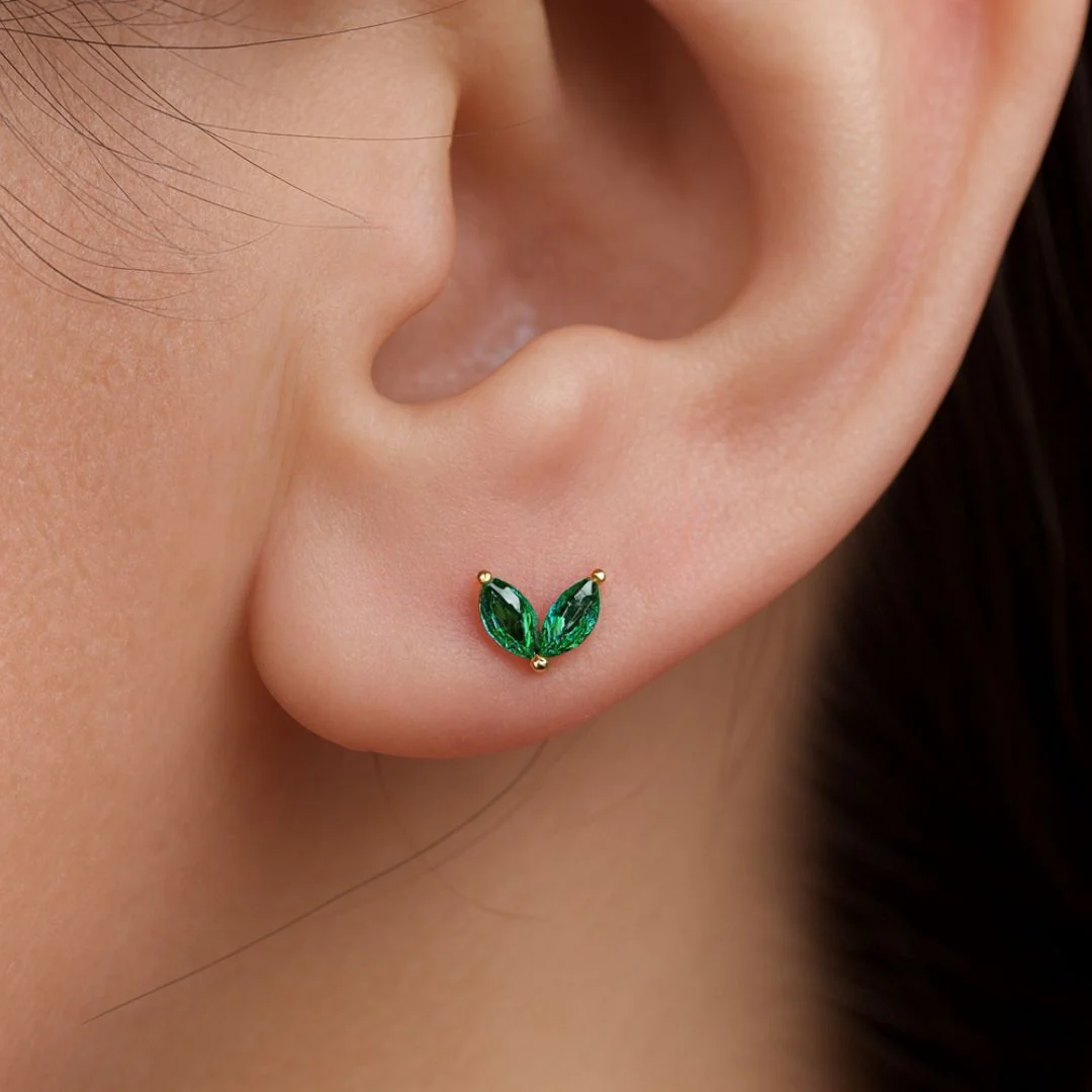 Yellow Gold Double Marquise Stone Flat Back Earring - Image 8