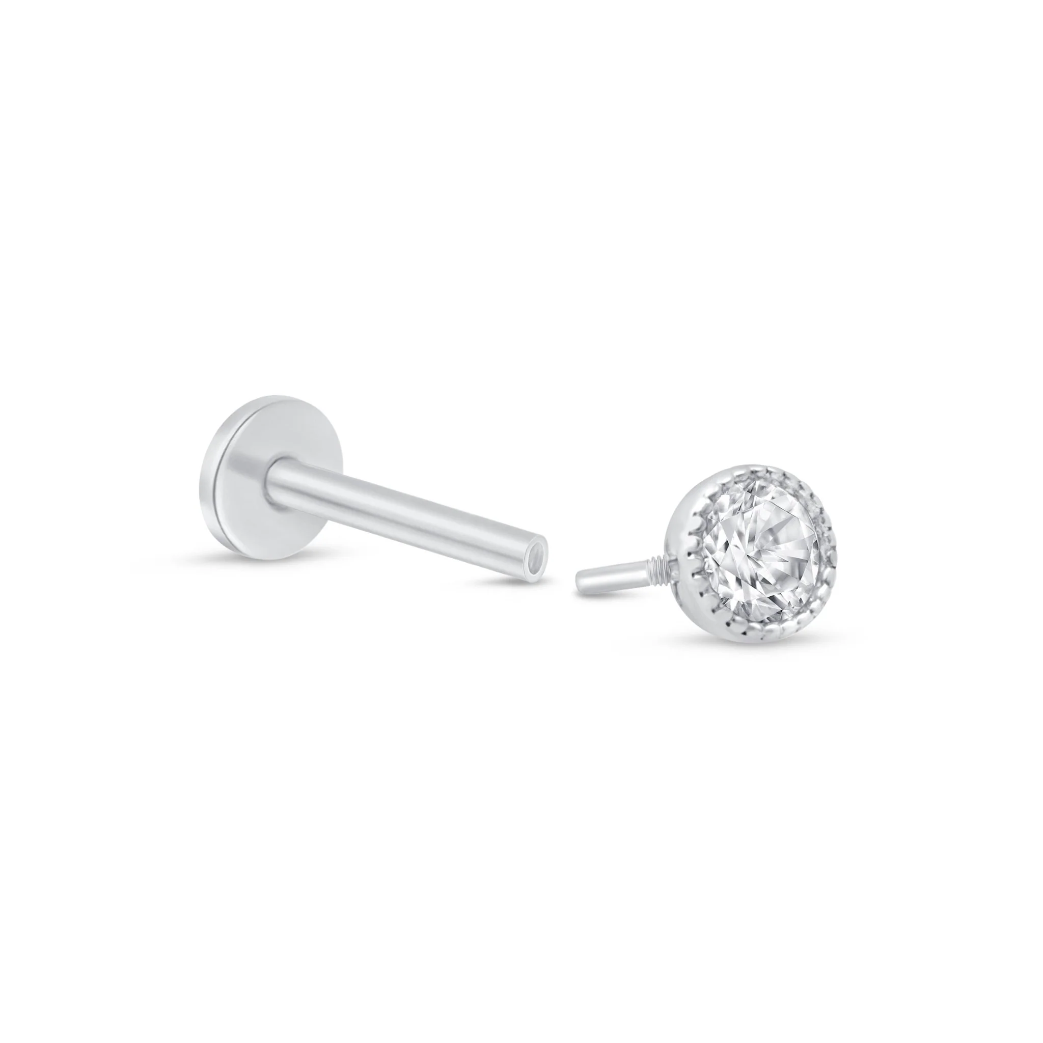 White Gold Gemstone Milgrain Set Flat Back Earring - Image 6