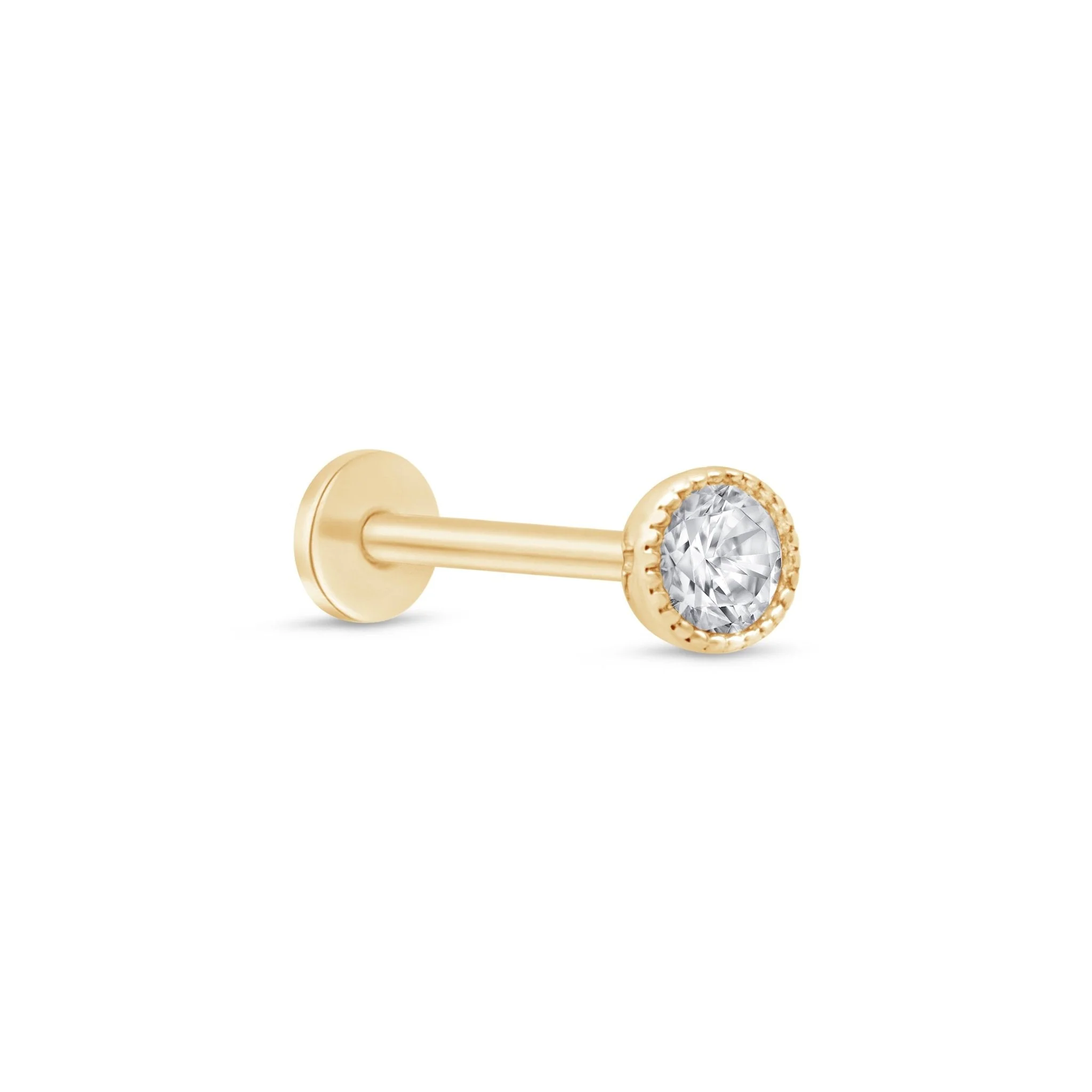 Yellow Gold Gemstone Milgrain Flat Back Earring