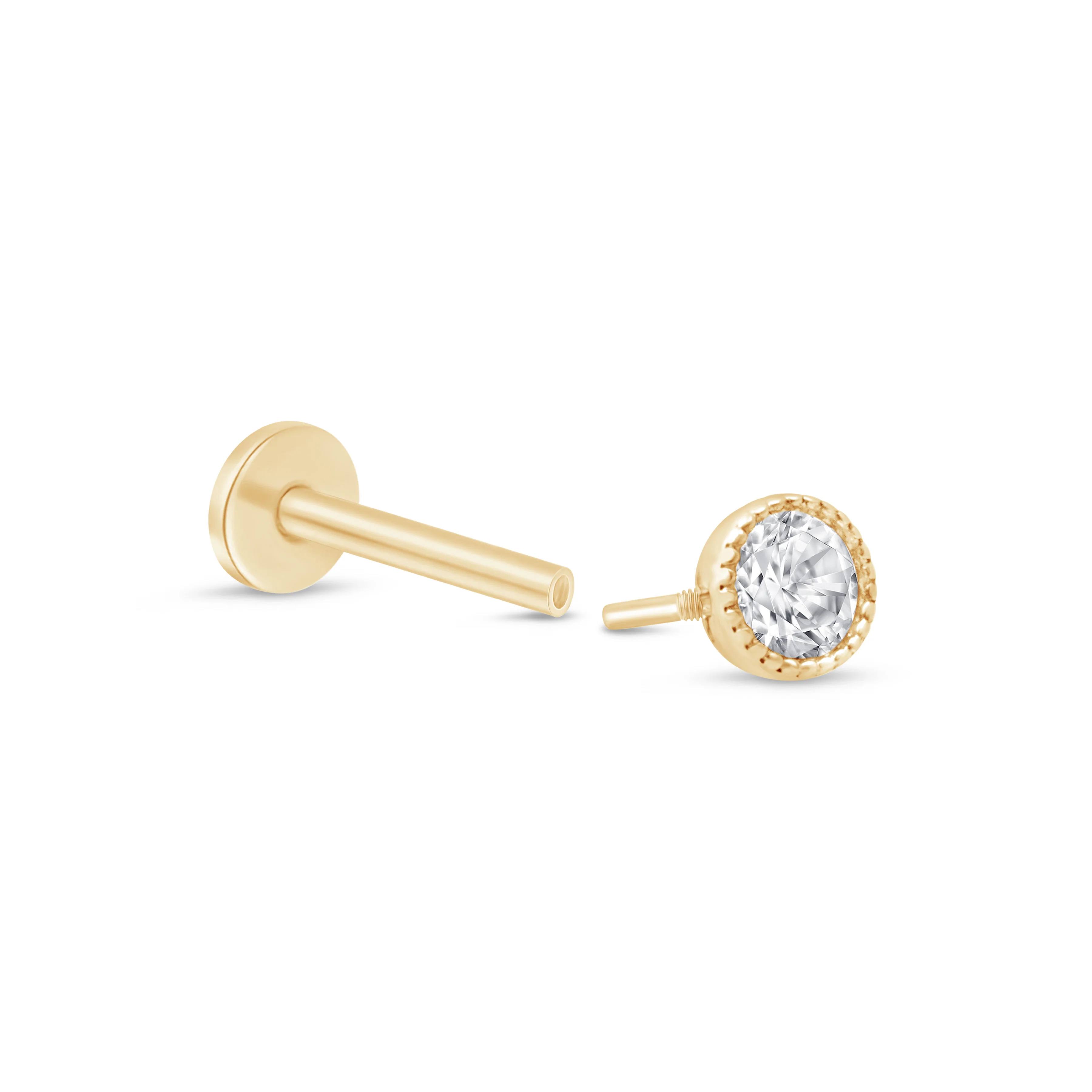 Yellow Gold Gemstone Milgrain Flat Back Earring - Image 11
