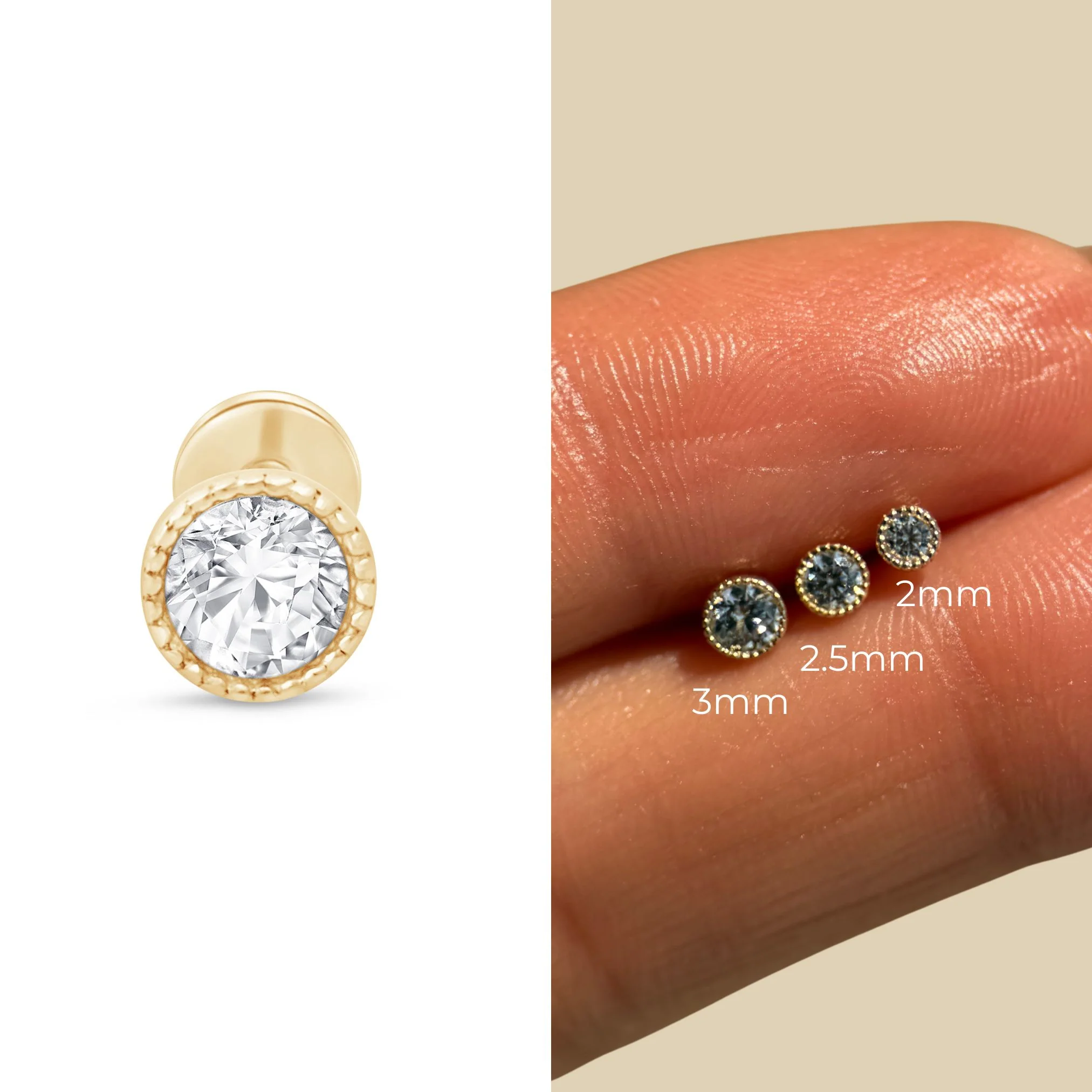 Yellow Gold Gemstone Milgrain Flat Back Earring - Image 12
