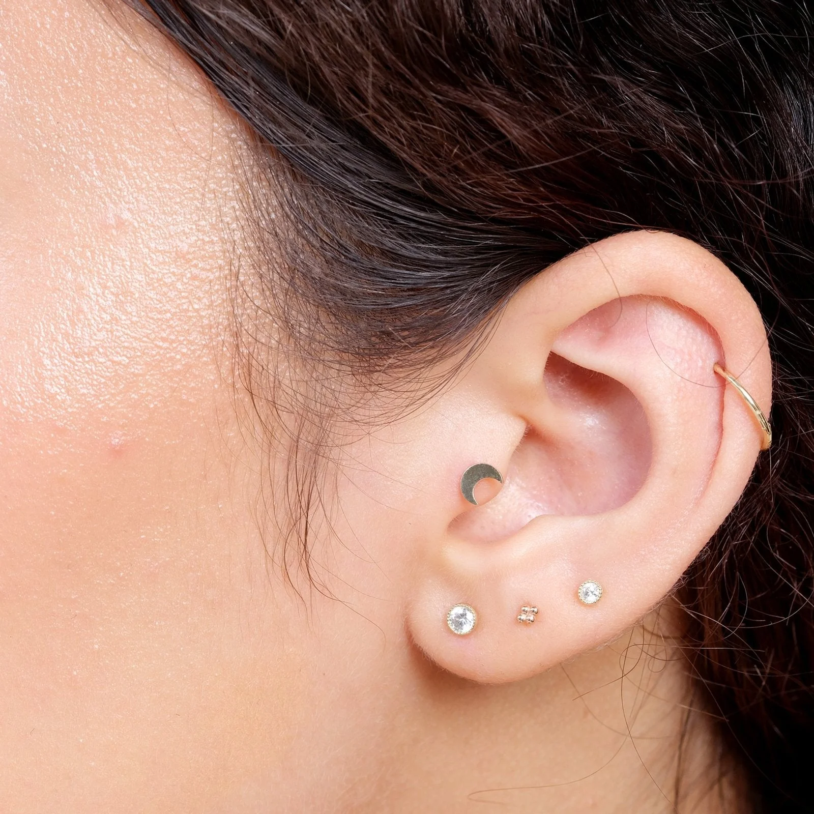 Yellow Gold Gemstone Milgrain Flat Back Earring - Image 7