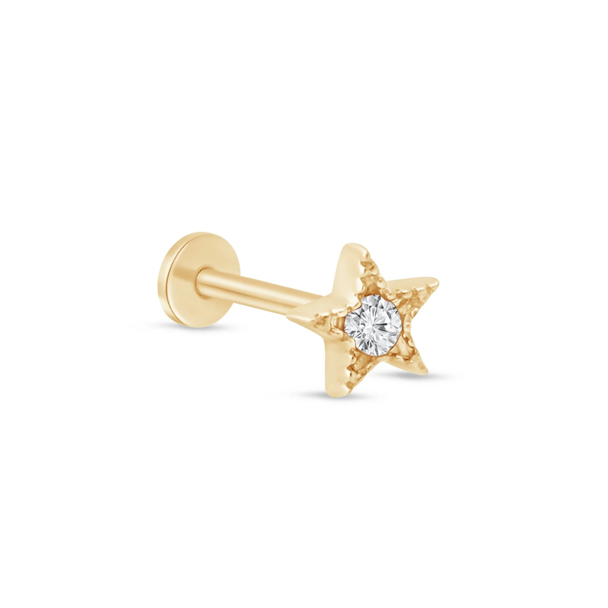 Yellow Gold Milgrain Gemstone Star Flat Back Earring