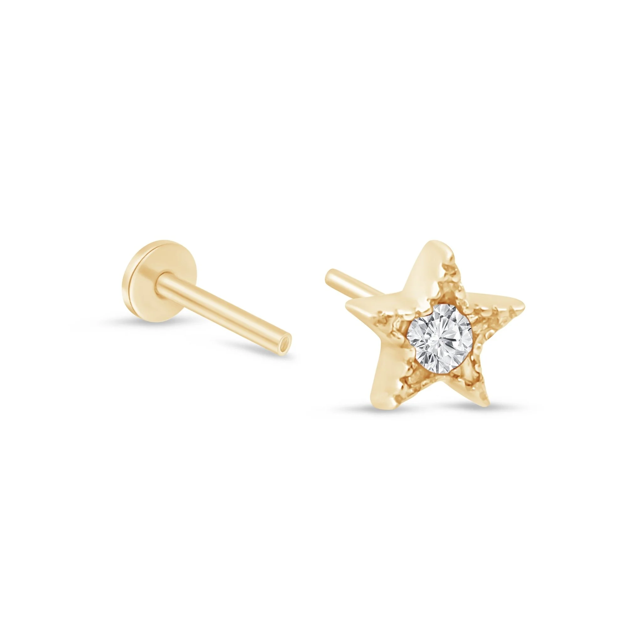 Yellow Gold Milgrain Gemstone Star Flat Back Earring - Image 6