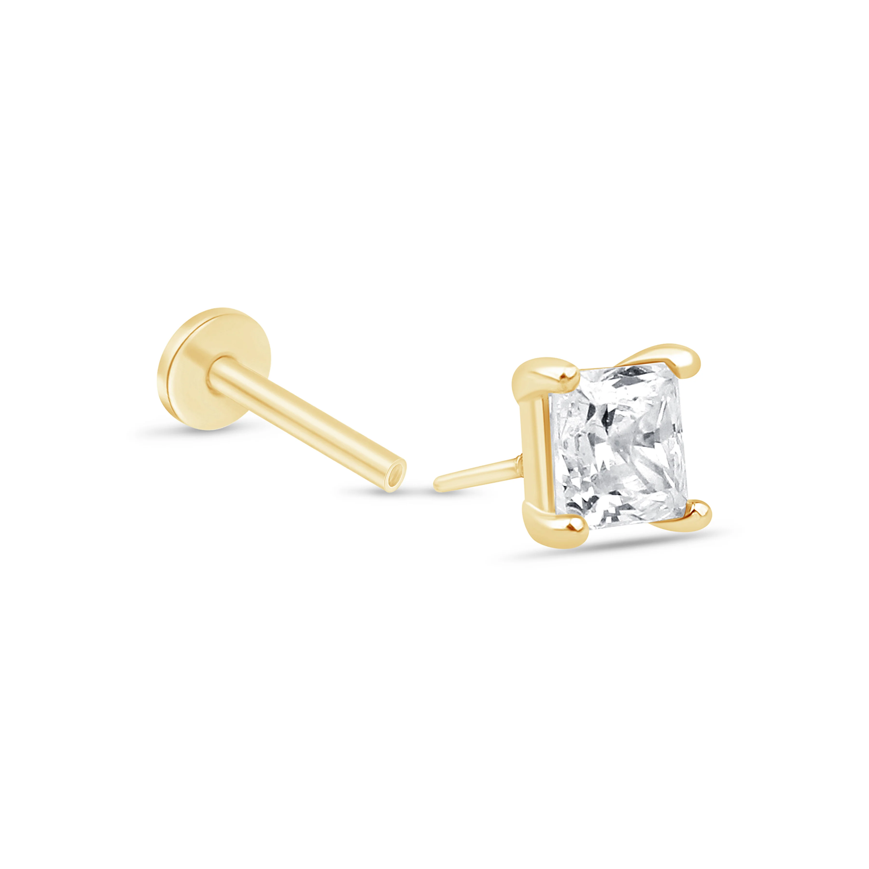 Yellow Gold Princess Cut Gemstone Flat Back Stud - Image 8