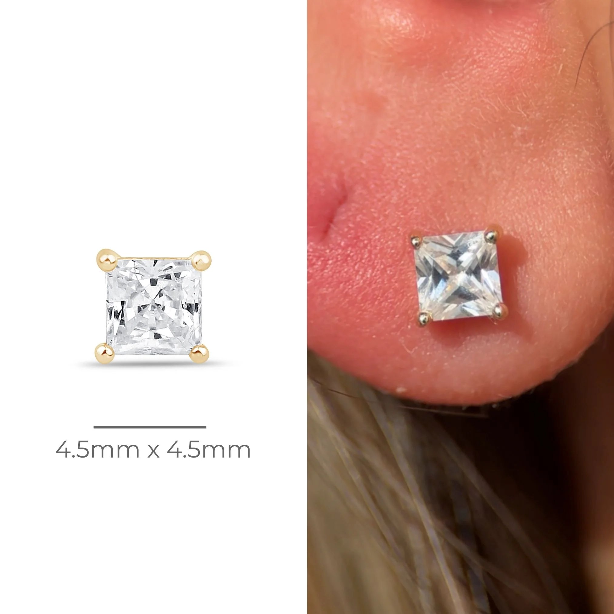Yellow Gold Princess Cut Gemstone Flat Back Stud - Image 9