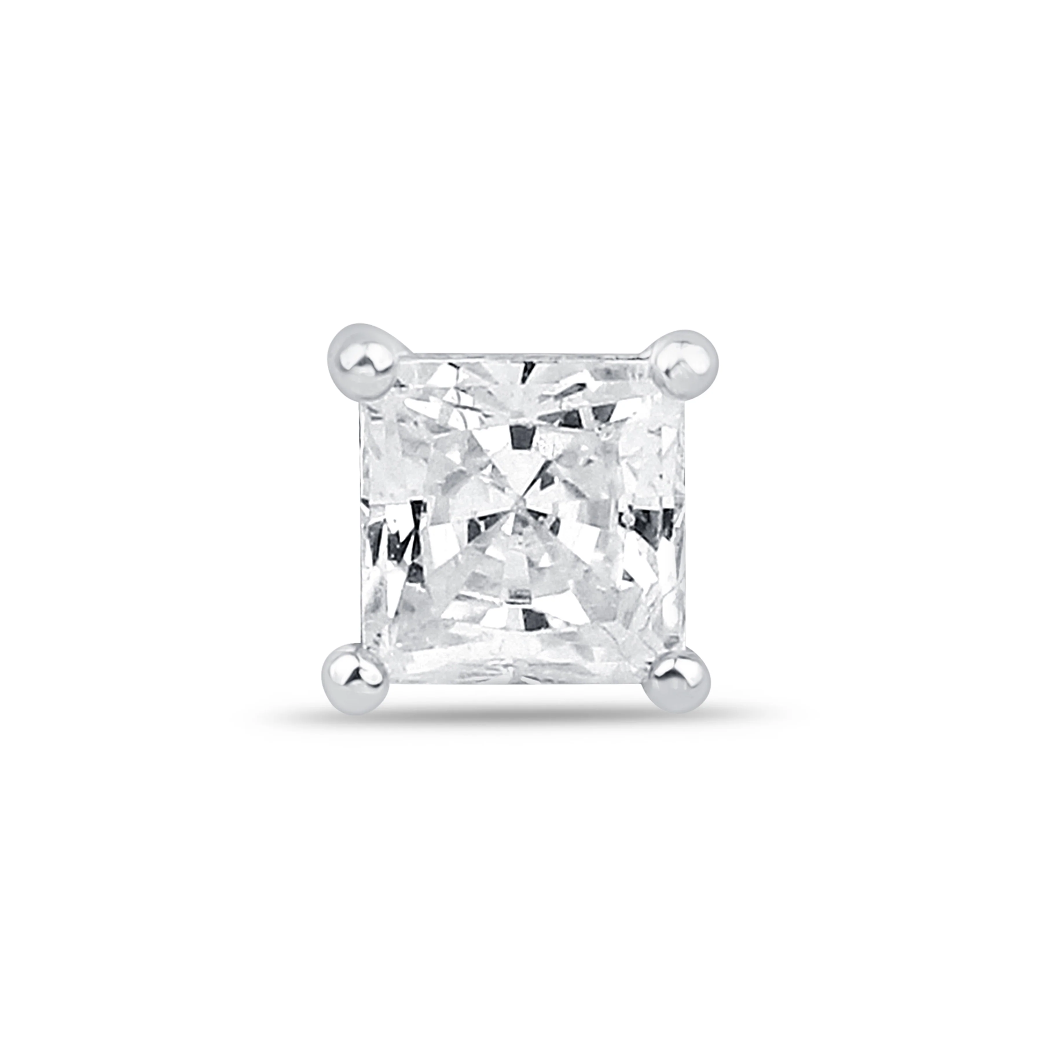 White Gold Princess Cut Flat Back Stone Earring