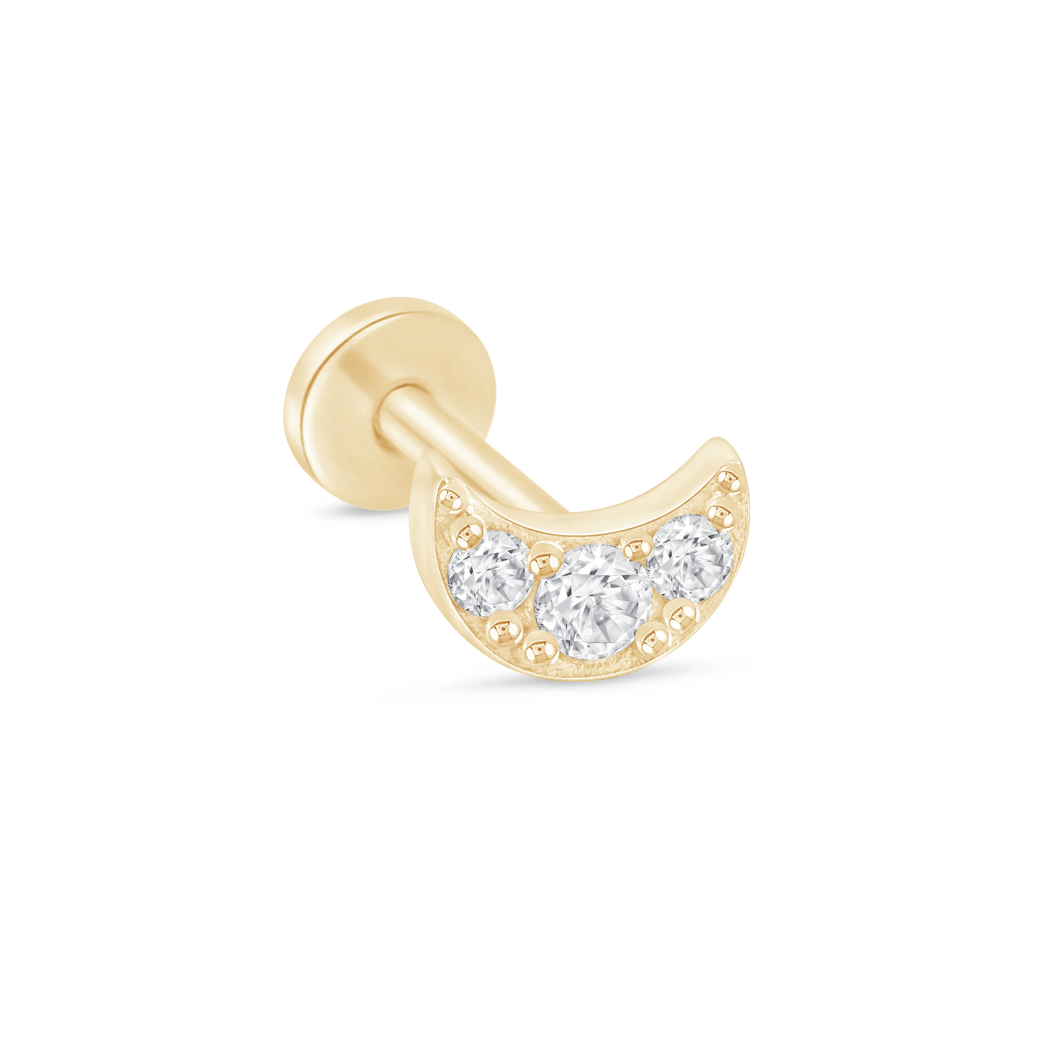 Yellow Gold Stone Crescent Moon Flat Back Earring
