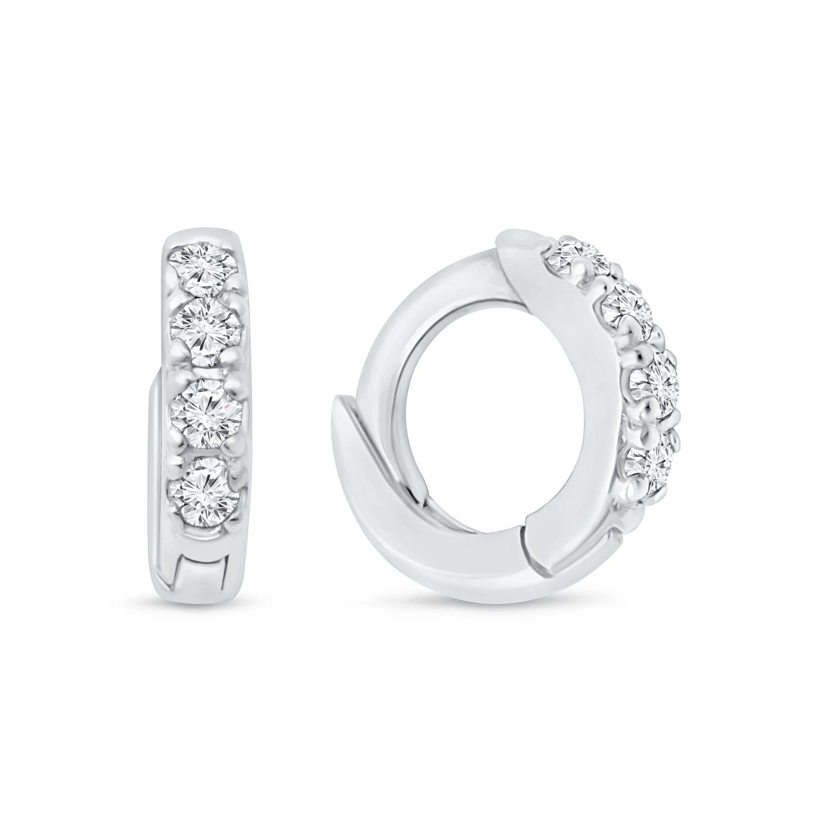 White Gold Gemstone Studded Huggie Hoop - Image 3