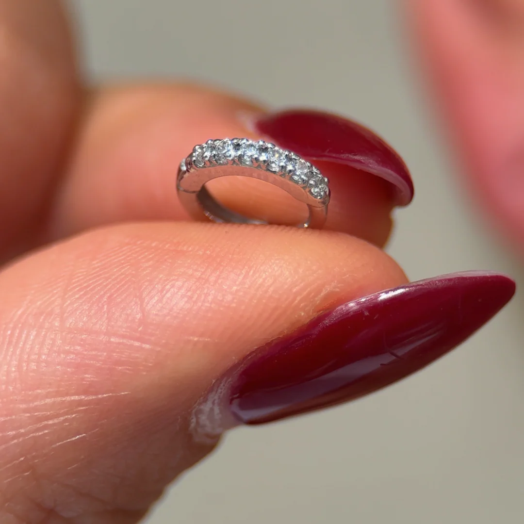 White Gold Gemstone Studded Huggie Hoop - Image 4