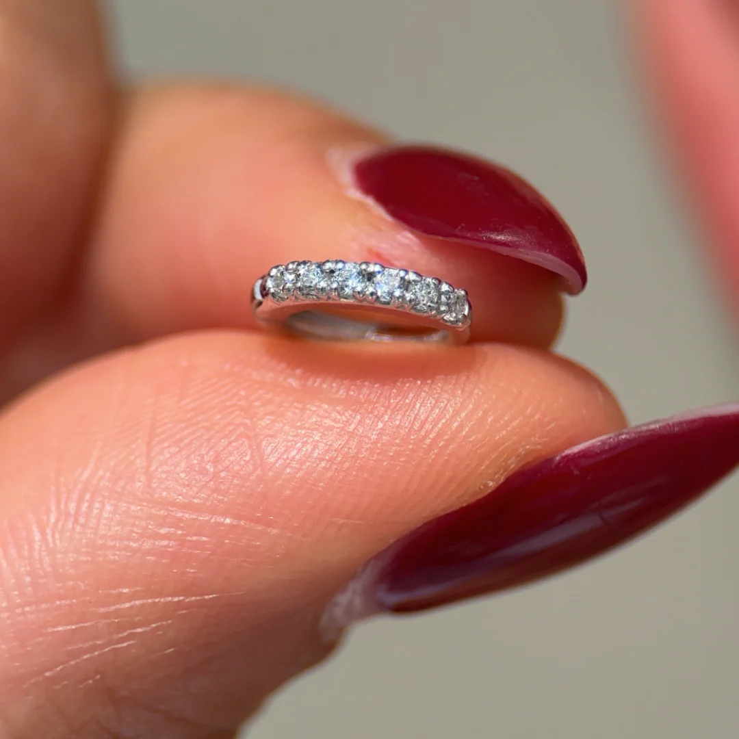 White Gold Gemstone Studded Huggie Hoop - Image 6